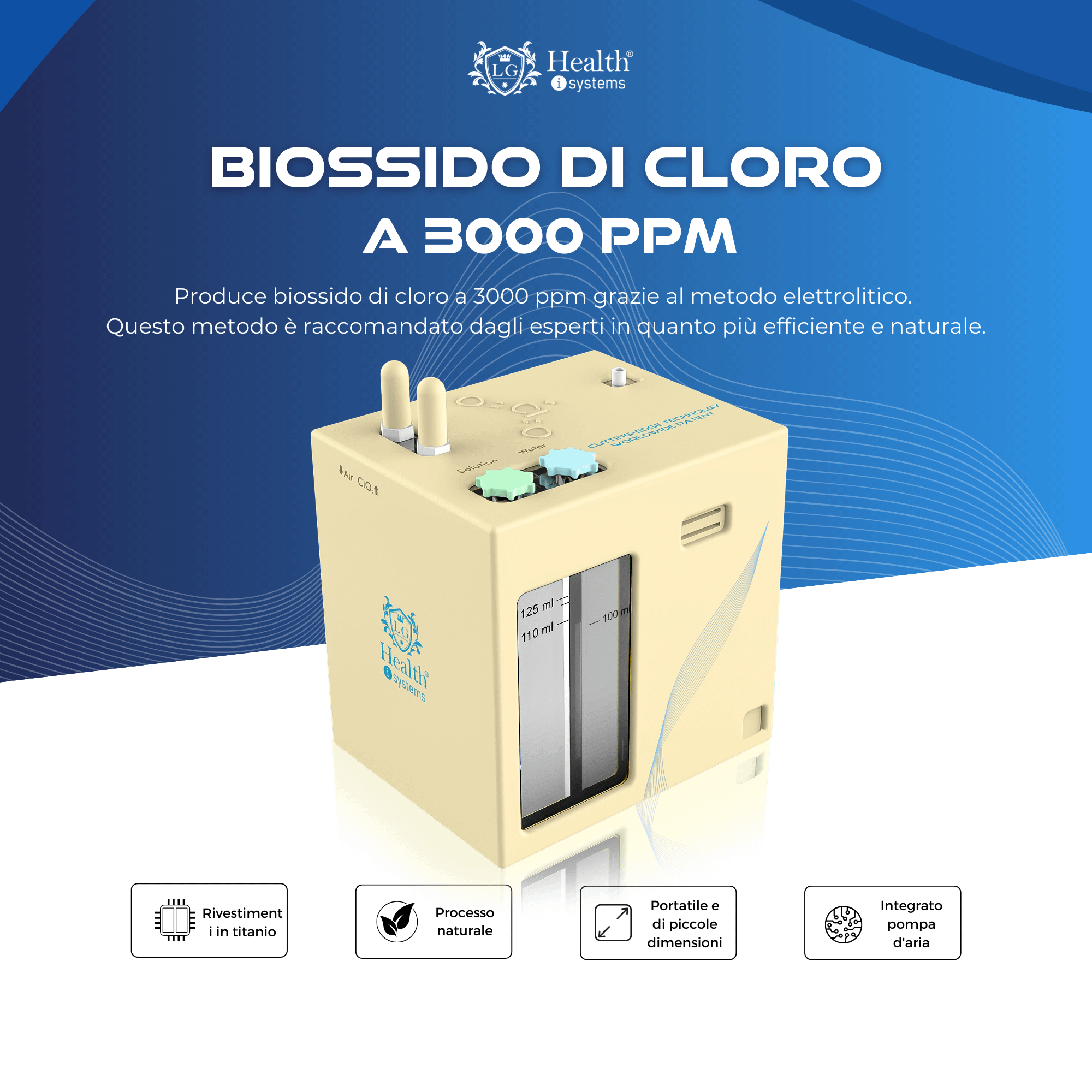 Nuovo Generatore elettrolitico di biossido di cloro CLO2 3000 ppm. Include accessori