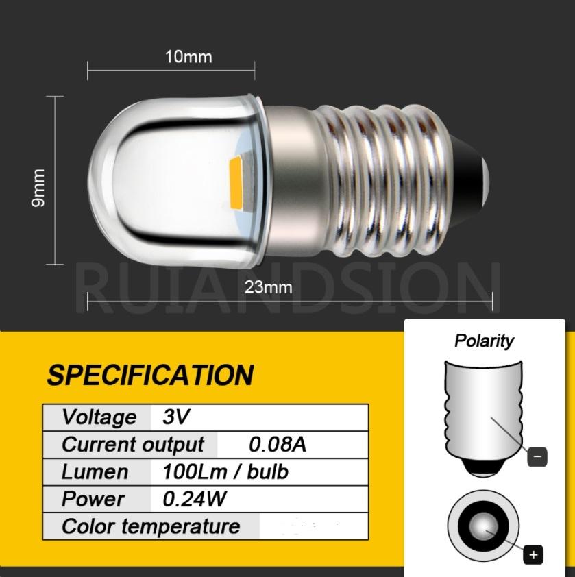 Akynite Lampadina di Ricambio E10 LED per Candelabro per Natale, Luce Calda 2200k, 0.2W AC 10-55V, Lampadine Candela LED Dimmerabile per Archi di Luce, Catena Luminosa, set di 10