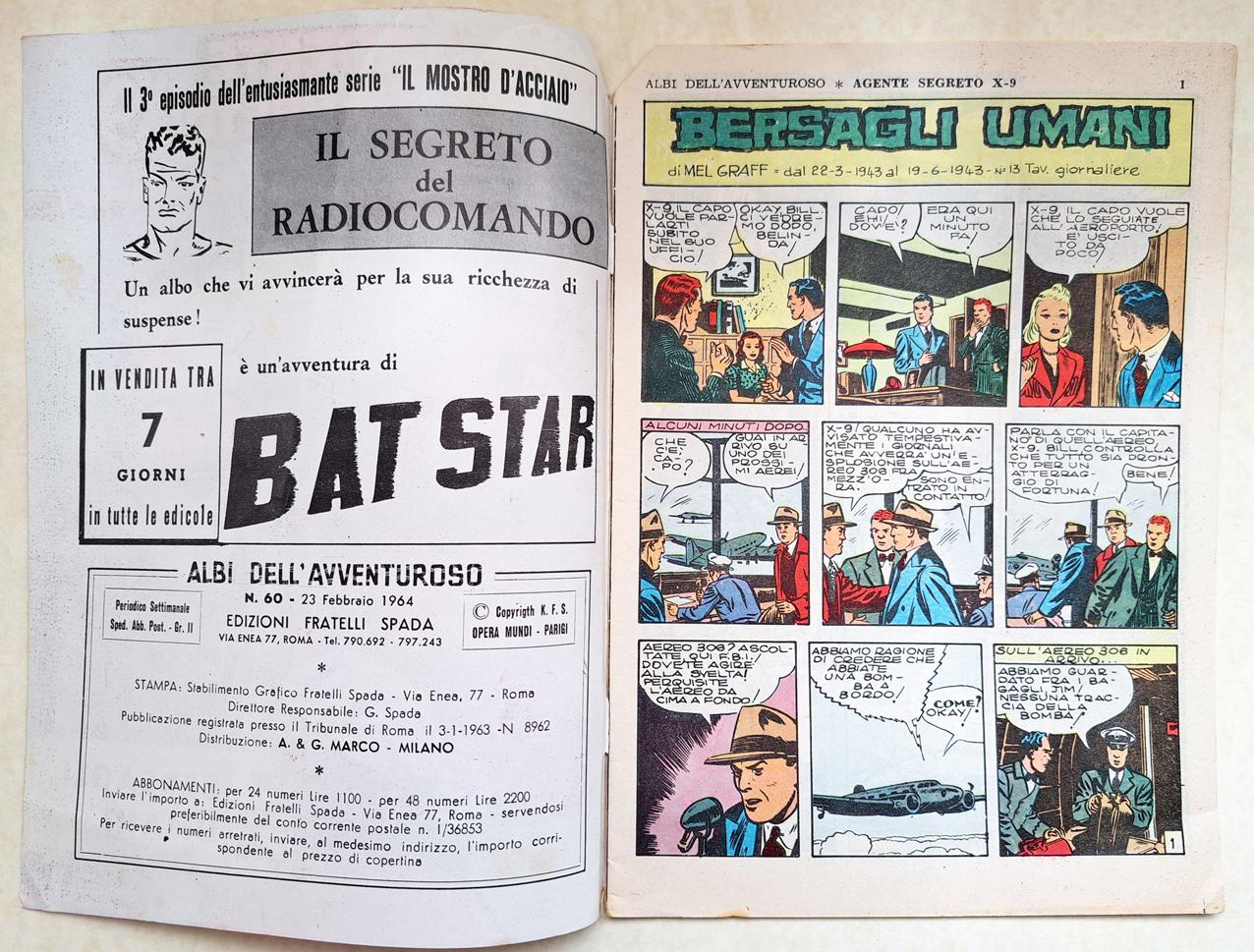 B004> AGENTE SEGRETO X9 "Bersagli Umani" N. 60 del 23 FEBBRAIO 1964