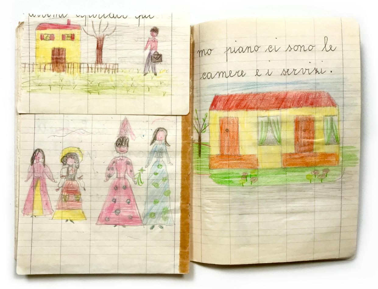 Drawings in school notebooks