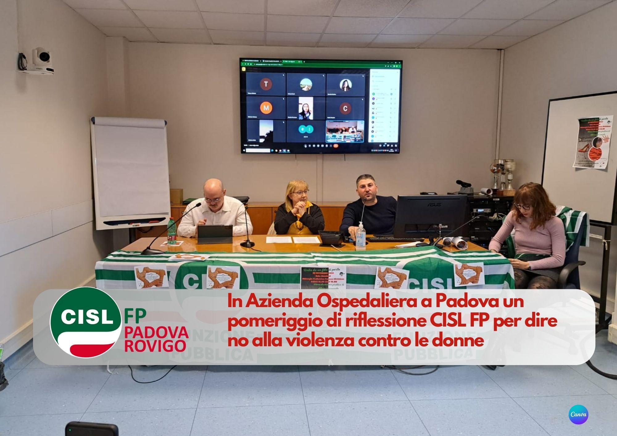 CISL FP Padova Rovigo. In Azienda Ospedaliera a Padova un pomeriggio per dire no alla violenza contro le donne