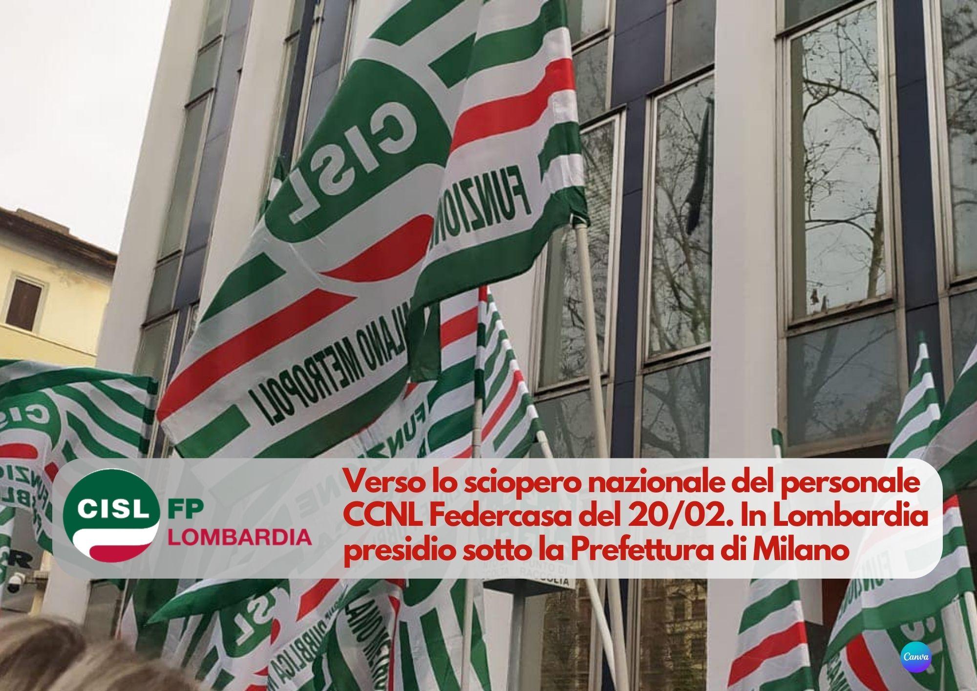 CISL FP Lombardia. Sciopero nazionale personale CCNL Federcasa, in Lombardia presidio sotto la Prefettura di Milano