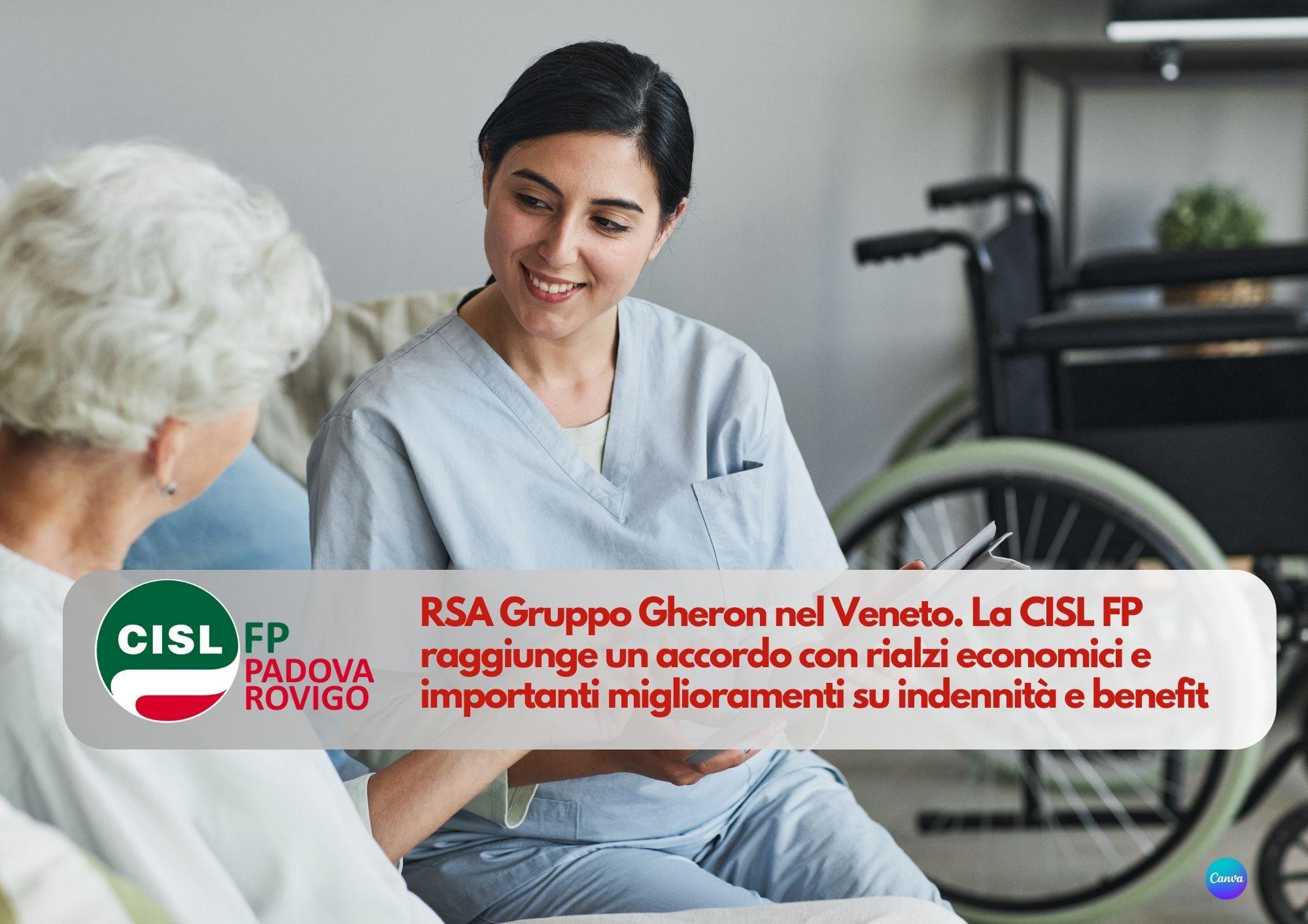 CISL FP Padova Rovigo.  Accordo per migliorare stipendi e assistenza nelle strutture del Gruppo Gheron