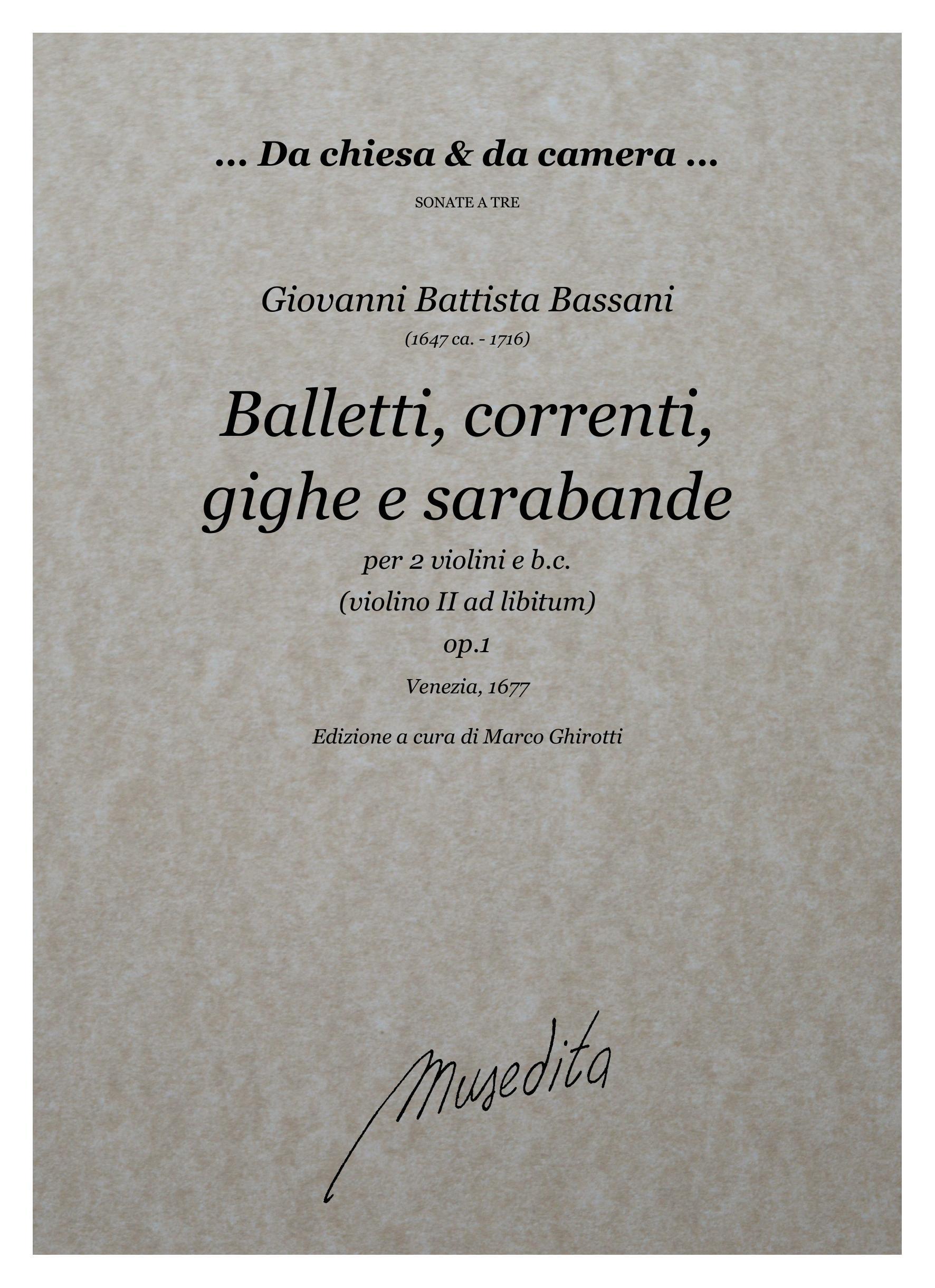 G.B.Bassani: Balletti, correnti, gighe e sarabande op.1 (Bologna, 1677)