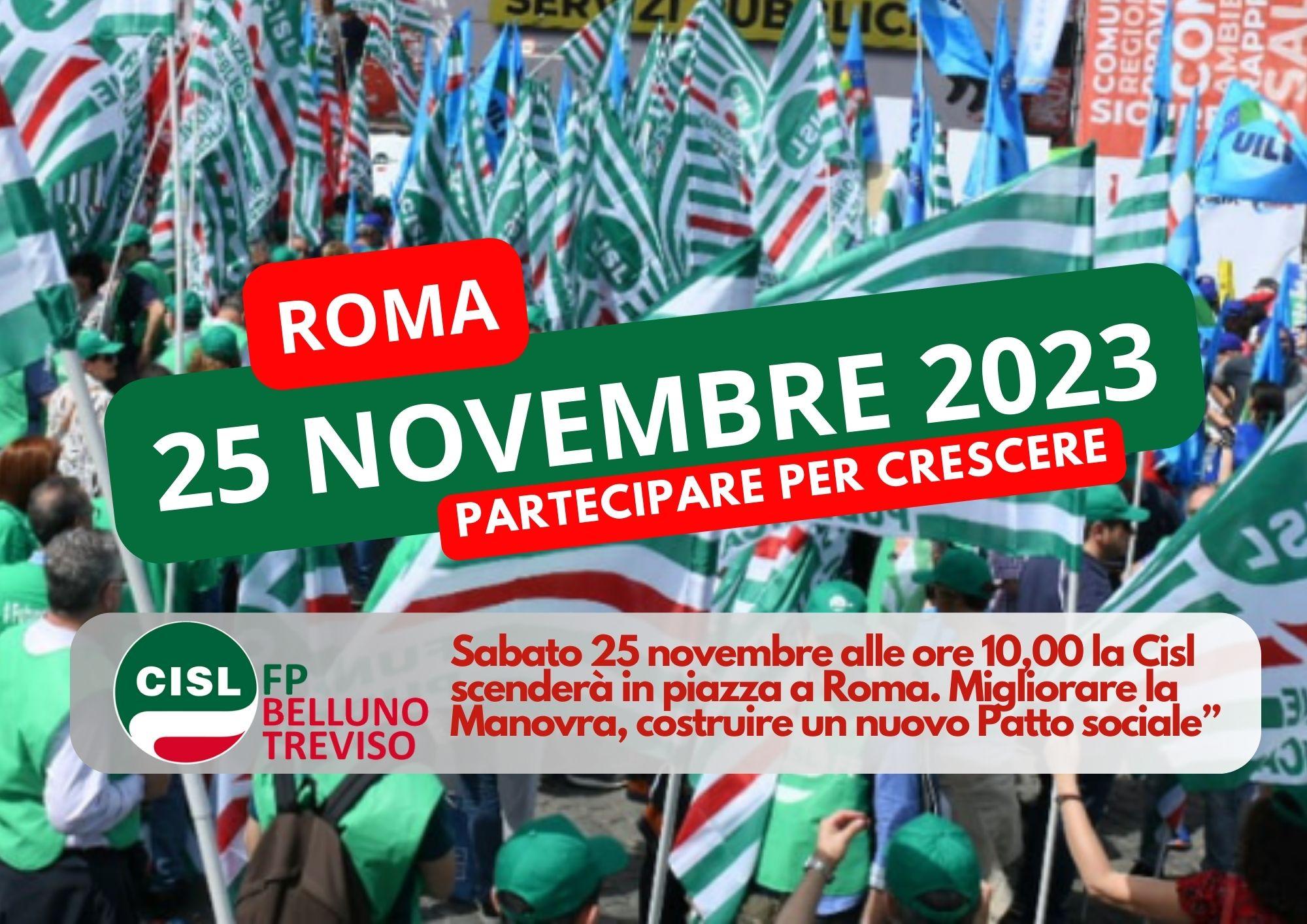 CISL FP Belluno Treviso. Manovra finanziaria: Sabato 25 novembre manifestazione nazionale Cisl a Roma