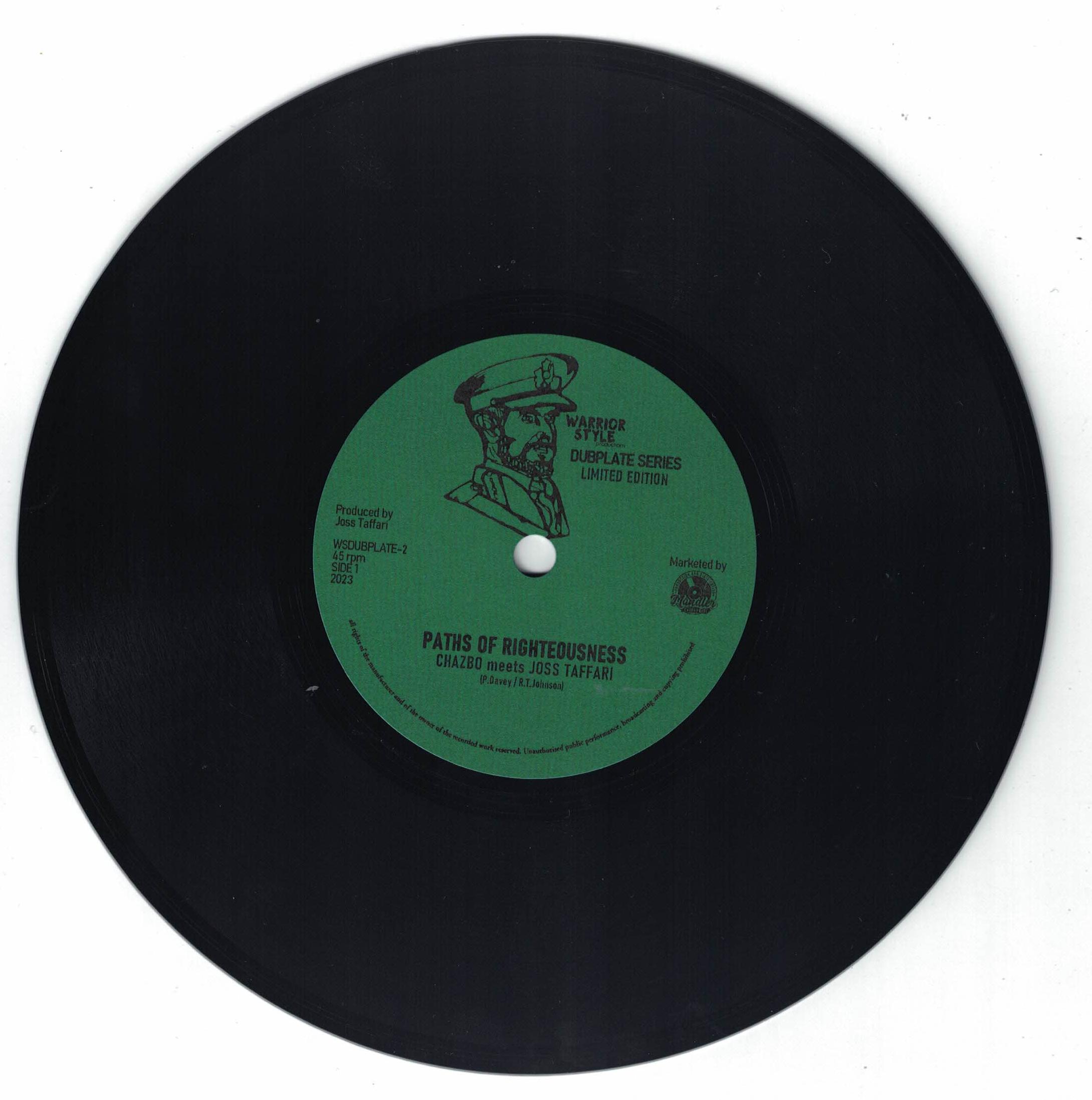 PATHS OF RIGHTEOUSNESS Chazbo & Joss Taffari WARRIOR STYLE (DUBPLATE) 7 inch