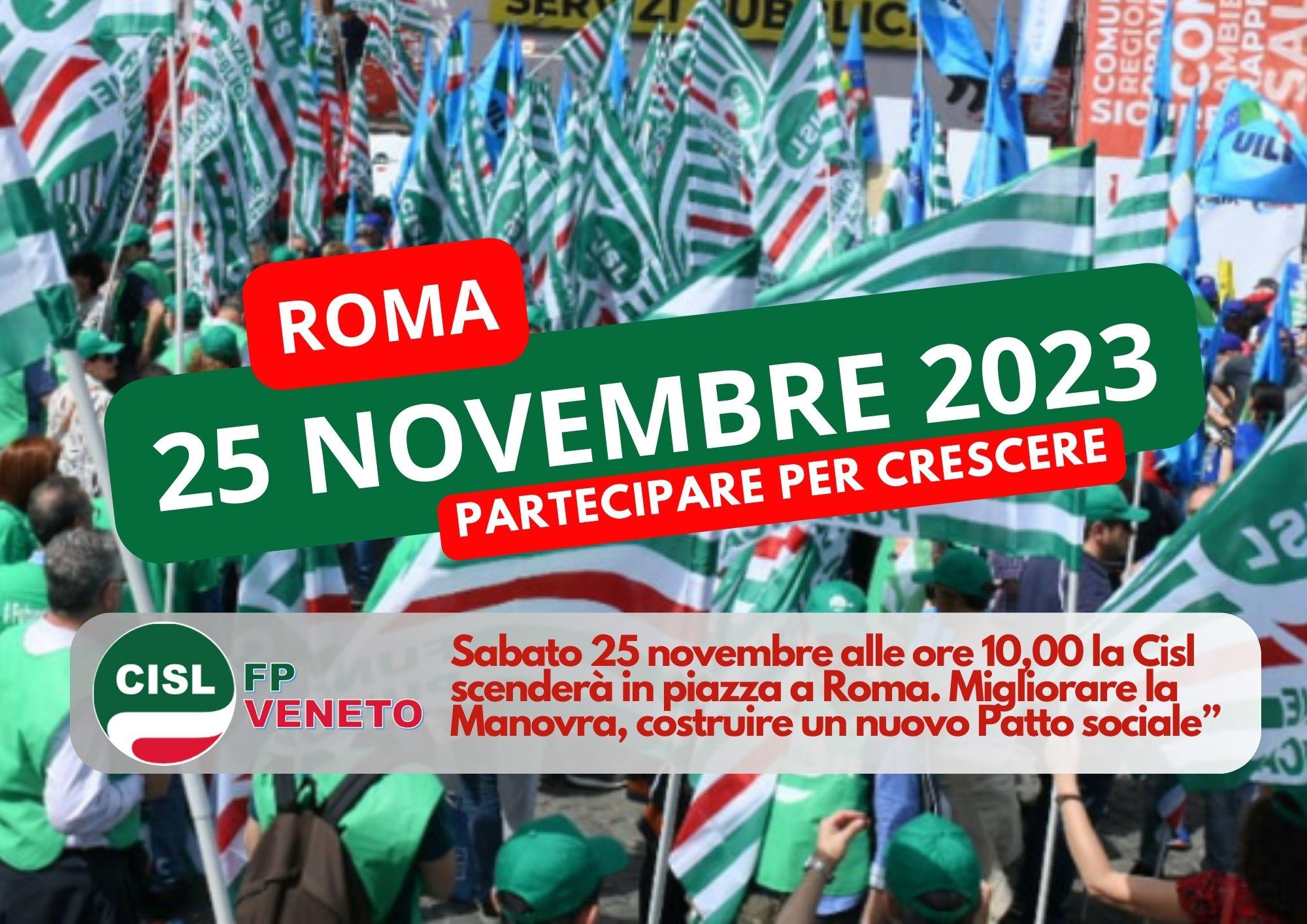 CISL FP Veneto. Manovra finanziaria: Sabato 25 novembre manifestazione nazionale Cisl a Roma