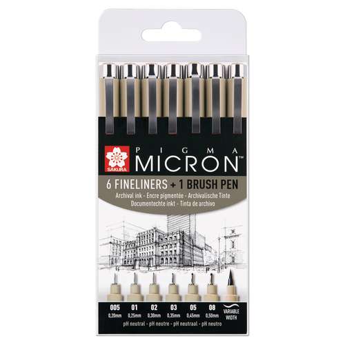 SAKURA - Pigma Micron - Set 6 pennarelli fini + 1 Brush Pen
