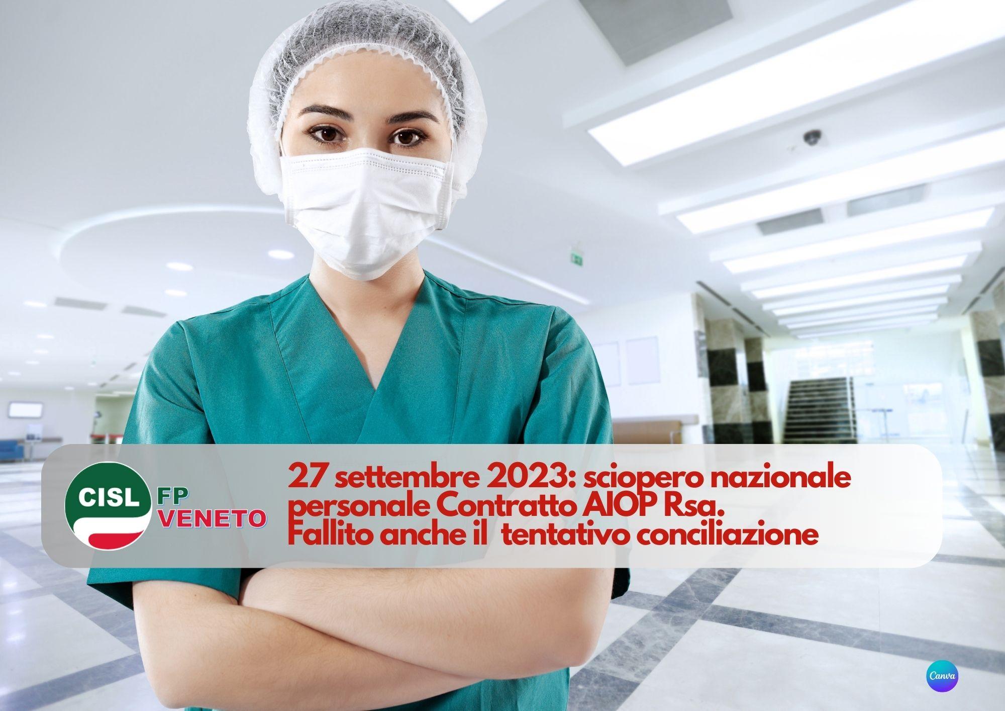 CISL FP Veneto. 27 settembre sciopero nazionale personale Contratto AIOP Rsa