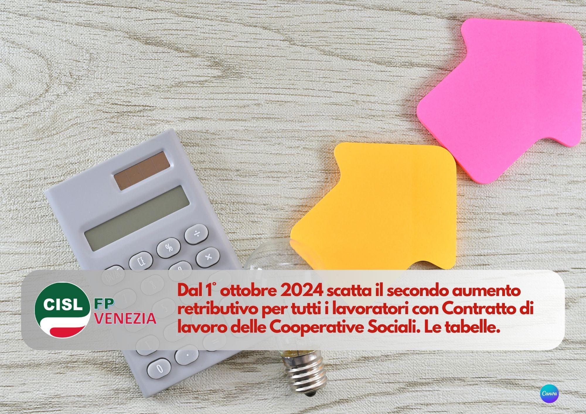 CISL FP Venezia. Cooperative Sociali. Ad ottobre scatta il secondo aumento contrattuale