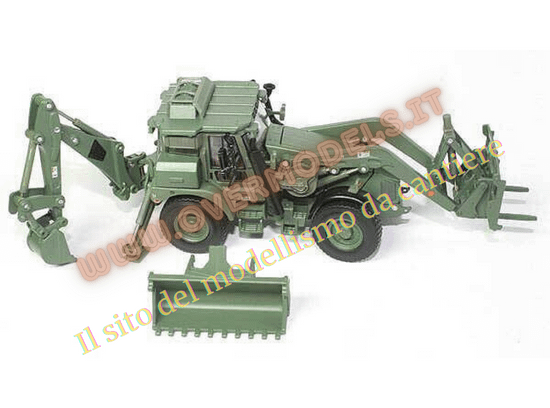 MODELLINO TERNA JCB HMEE Backhoe Loader (EU Military) TERNA MILITARE EUROPEA CON ACCESSORI