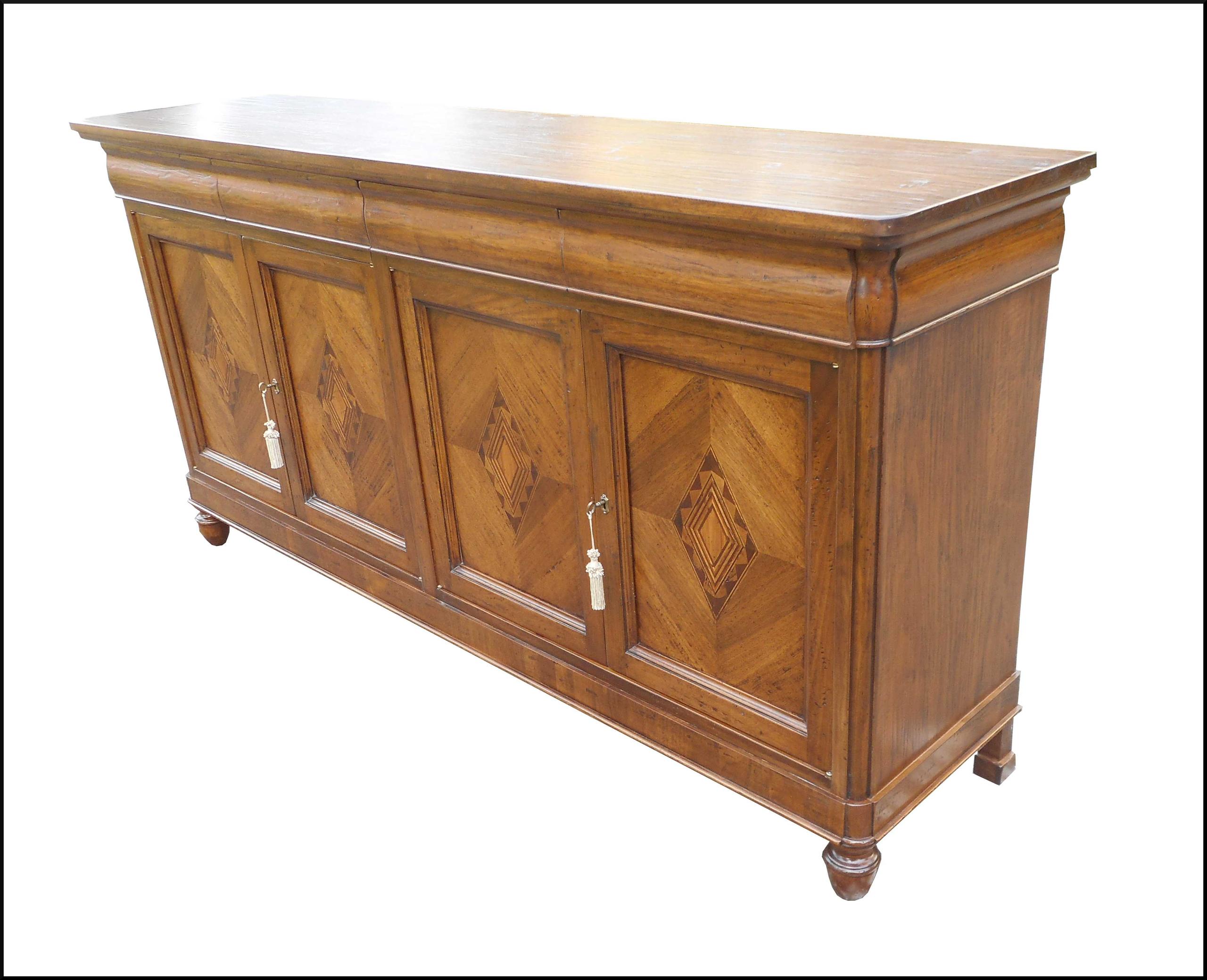 Credenza 4 porte stile 800 intarsiata realizzata in legno massello di noce