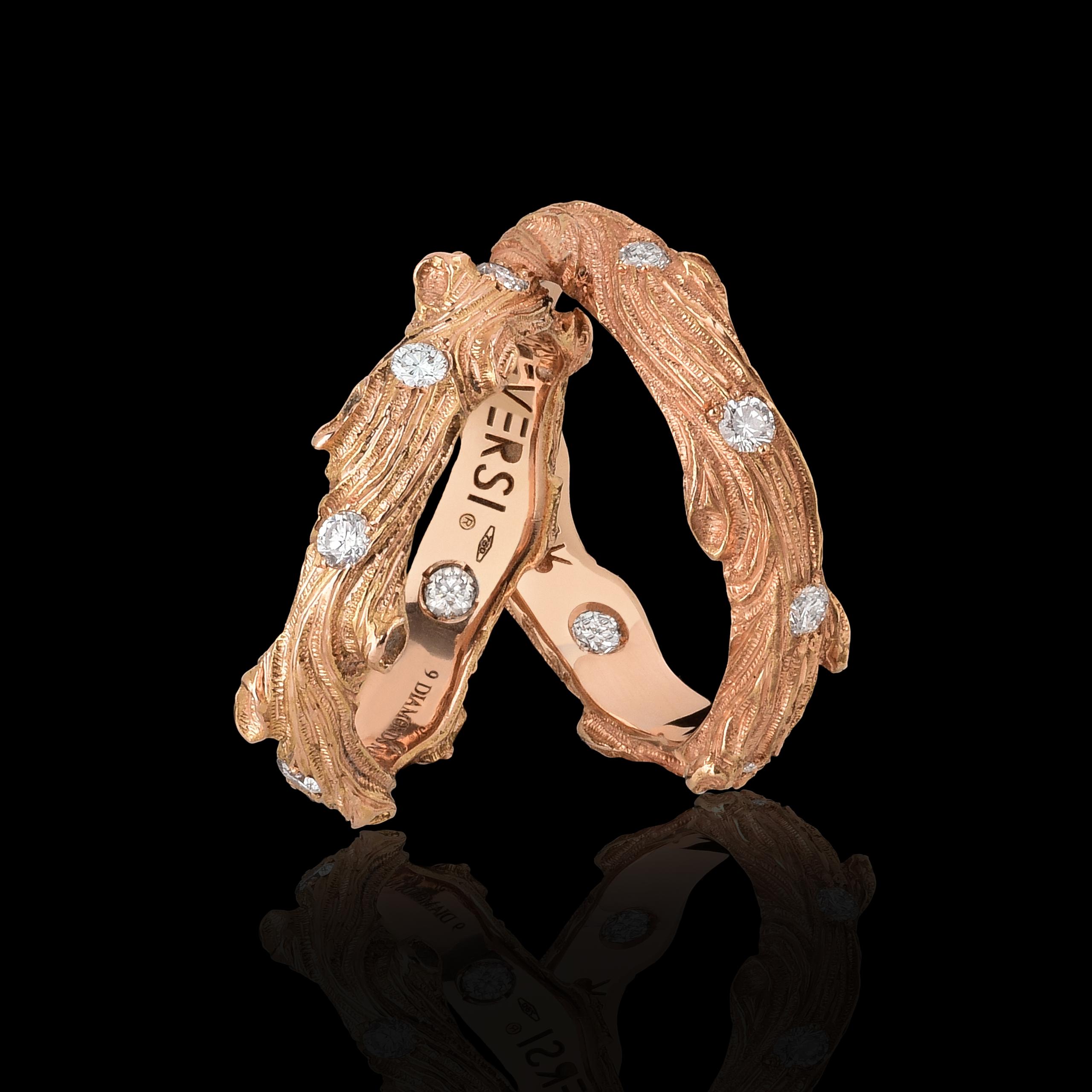 Oro rosa 18kt e 9 diamanti bianchi naturali, caratura totale 0,43kt