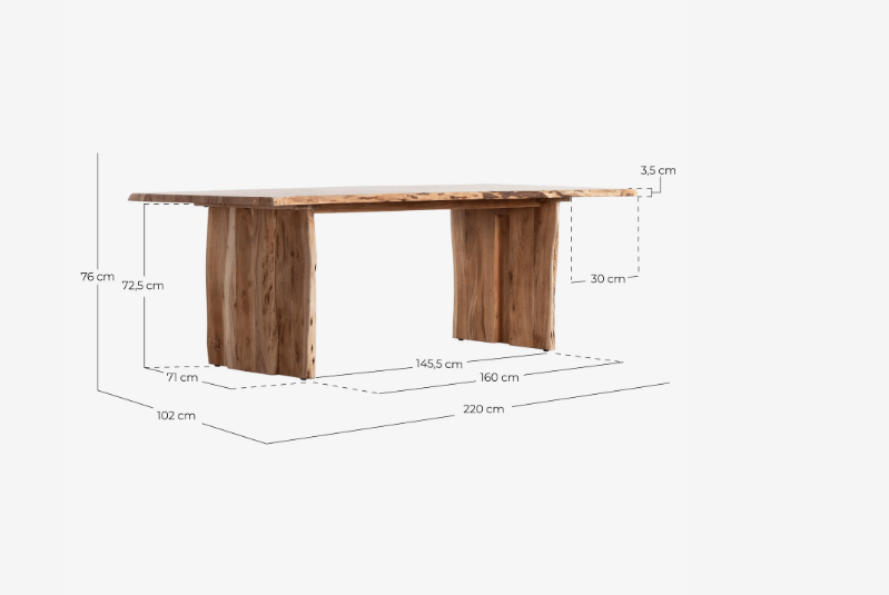 TAVOLO DA PRANZO RETTANGOLARE IN LEGNO D'ACACIA (220X102 CM)