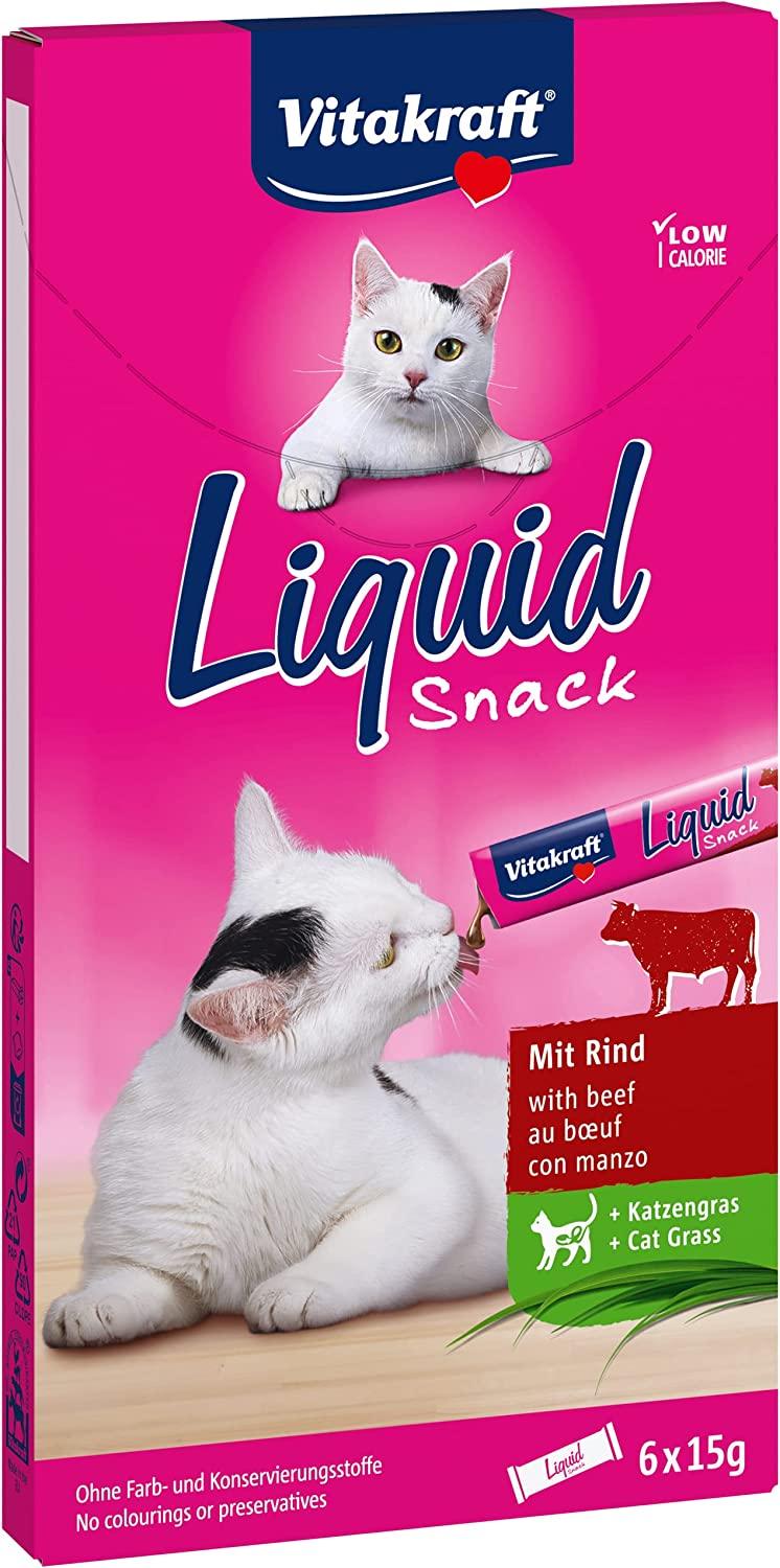 Vitakraft Spuntino liquido con manzo + erba di gatto, 11 confezioni