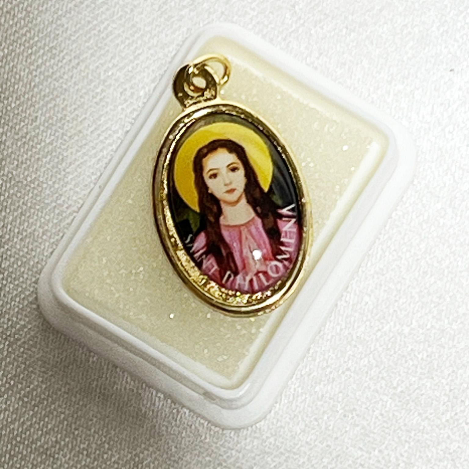 St Philomena oval-shaped gold metal medal