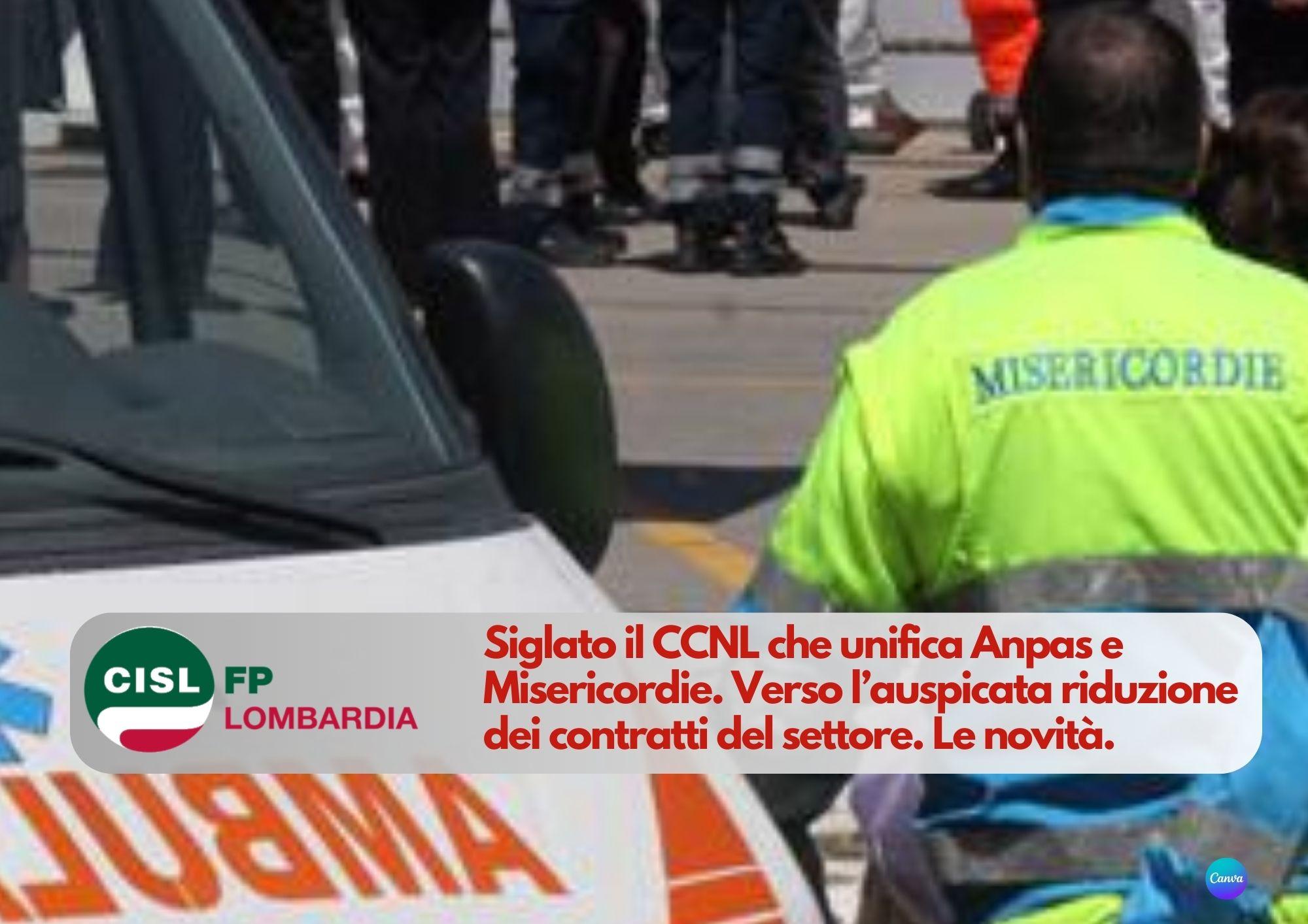 CISL FP Lombardia. Siglato il Contratto Nazionale di Lavoro che unifica Anpas e Misericordie