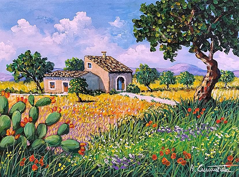 Campagna fiorita Olio su tela 30 x 40 cm