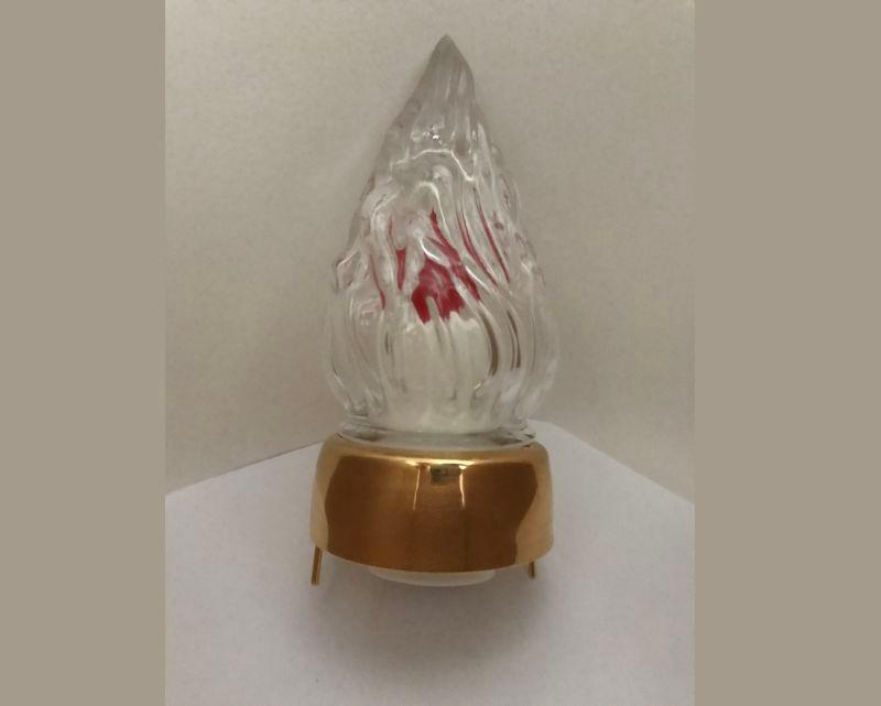 Lampada votiva a pile EL6A con fiamma di vetro Ø5cm e ghiera dorata