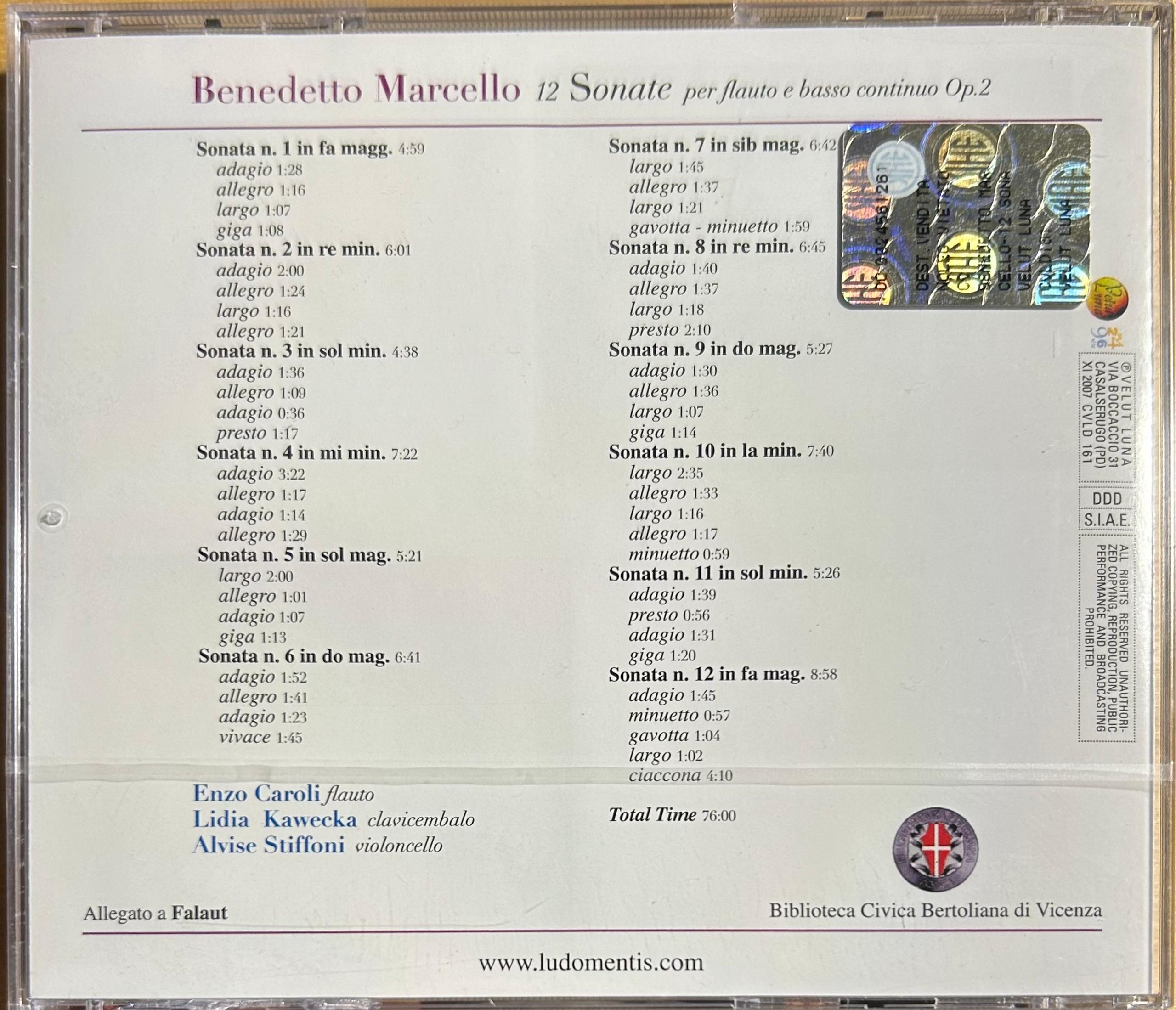 CD - Enzo Caroli, Benedetto Marcello, 12 Sonate per flauto e basso continuo Op.2