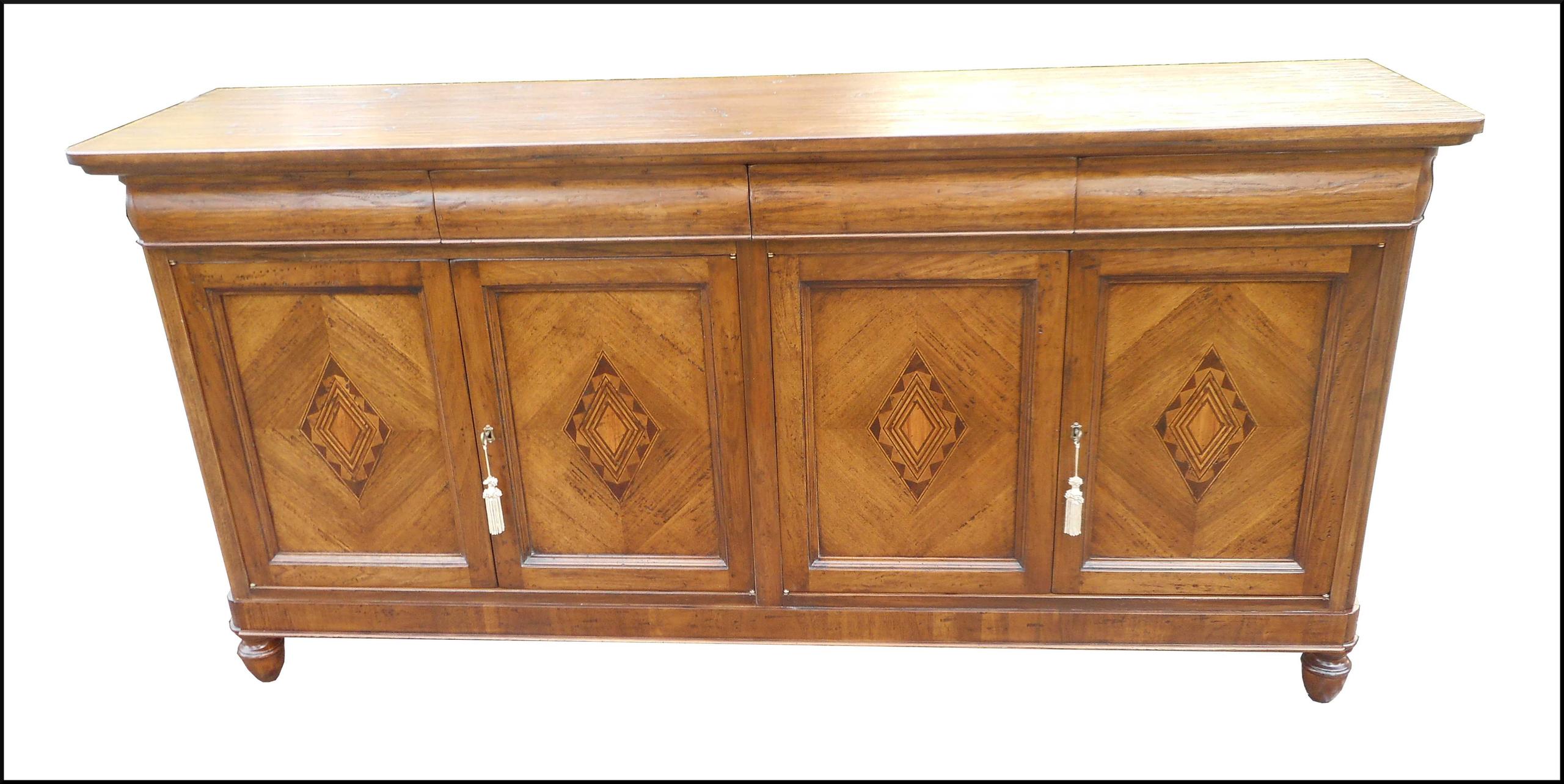 Credenza 4 porte stile 800 intarsiata realizzata in legno massello di noce