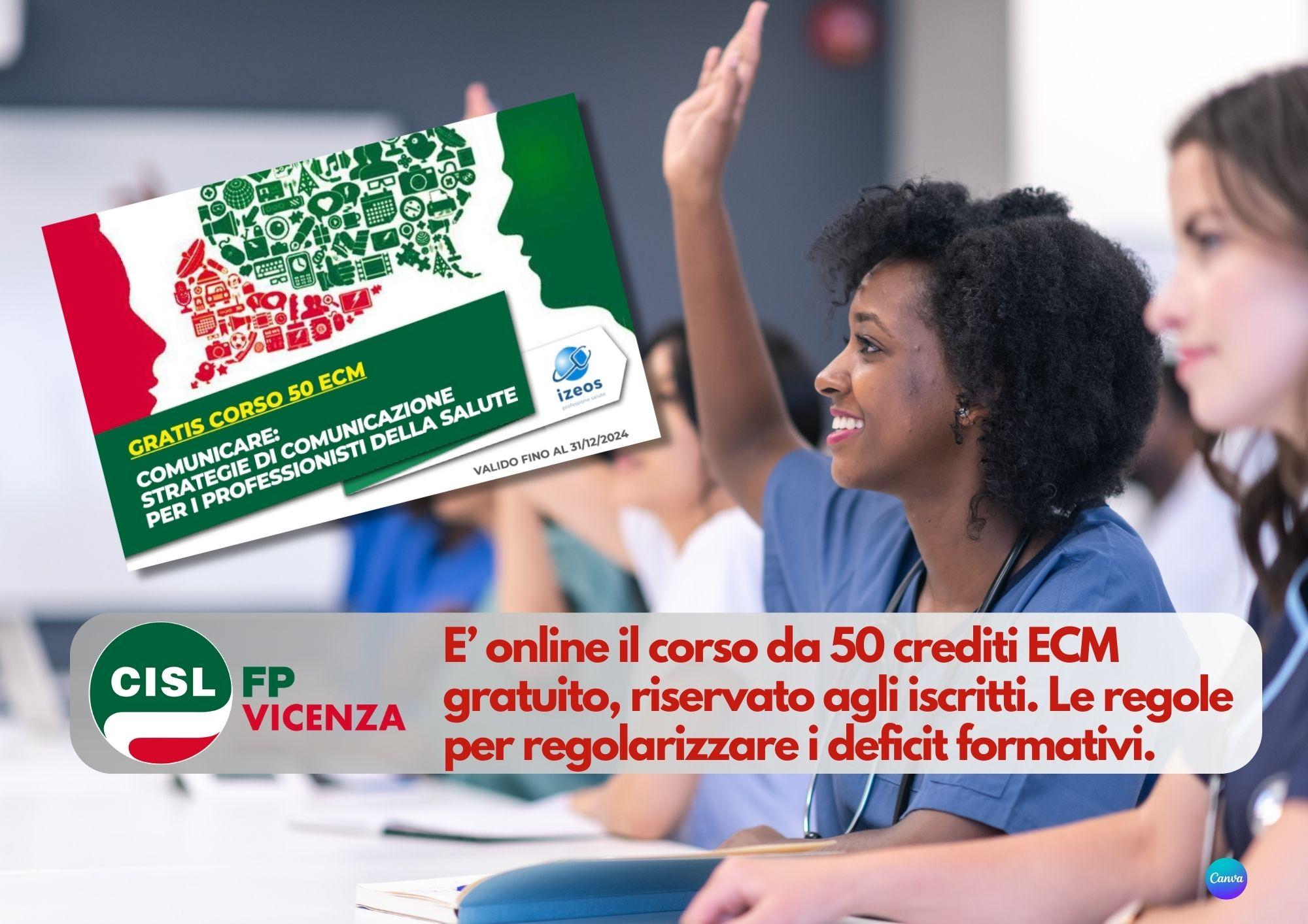CISL FP Vicenza. Percorso formativo ECM da 50 crediti gratis per gli iscritti. Regole per i crediti