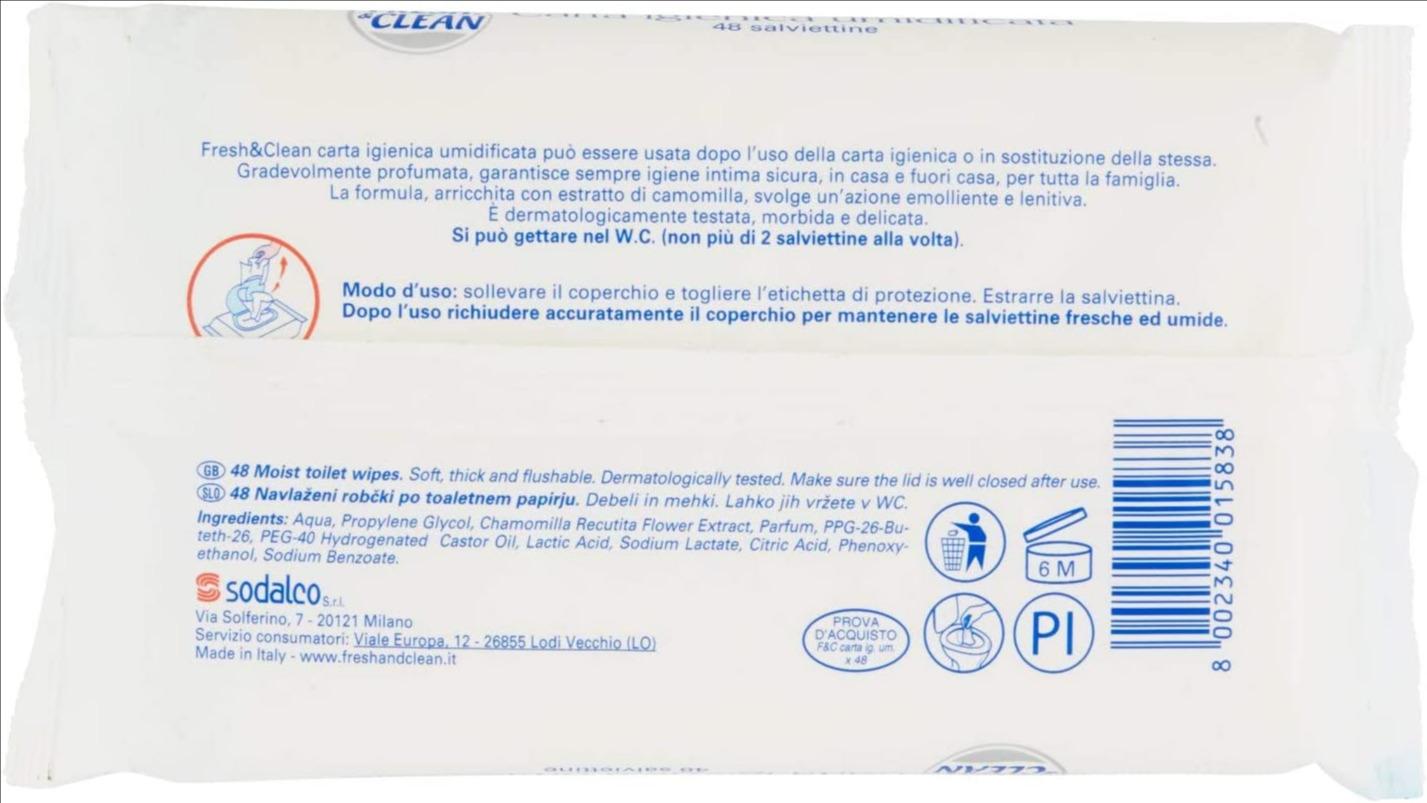 Fresh & Clean Carta Igienica Umidificata 48 salviette