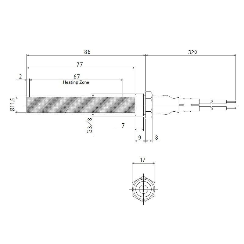 14701050 Resistenza accensione per stufe a pellet in ceramica, con raccordo filettato 3/8" GAS