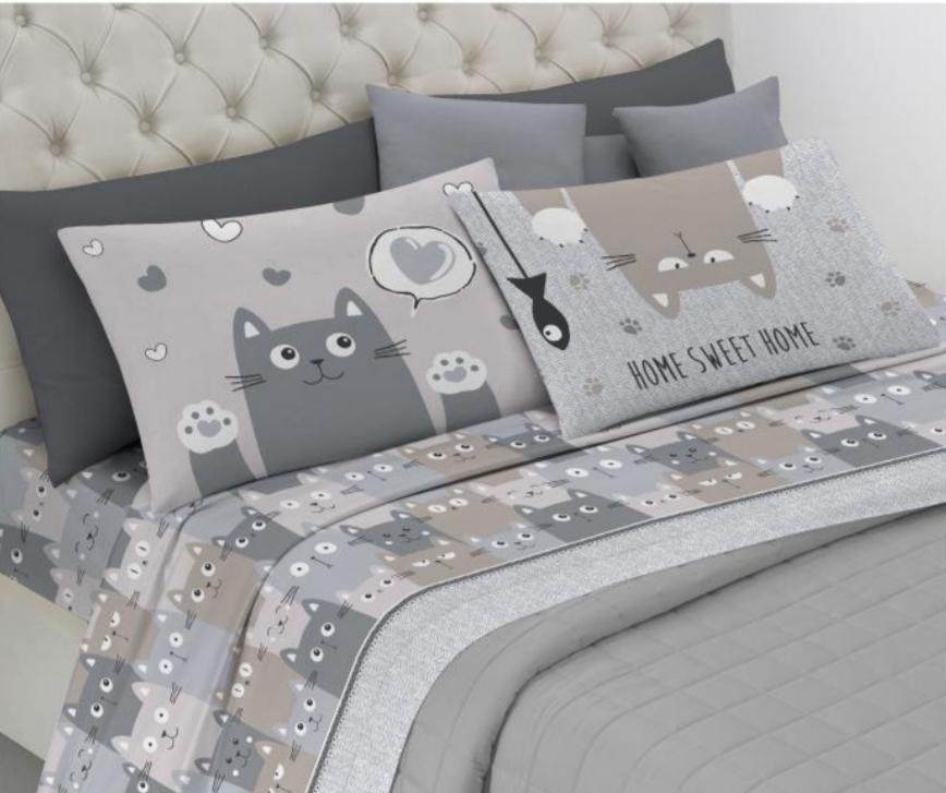 Completo letto Happy cats (verde, arancio, grigio)