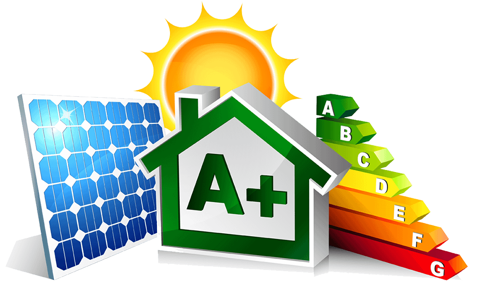 Classi energetiche A= A B C D E F G, fotovoltaico, termico