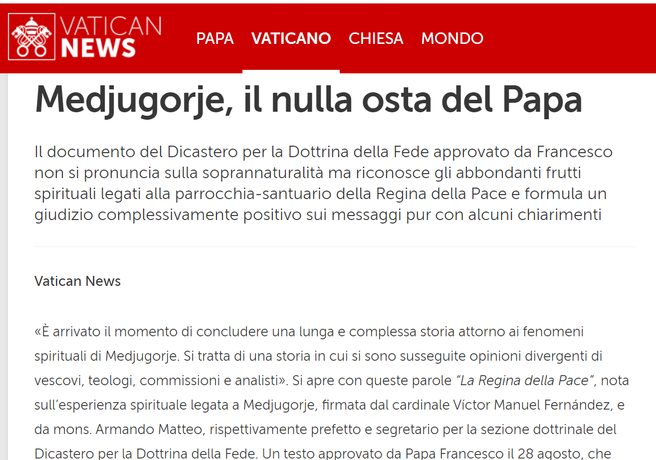 MEDJUGORJE NULLA OSTA del PAPA 19 SETTEMBRE 2024