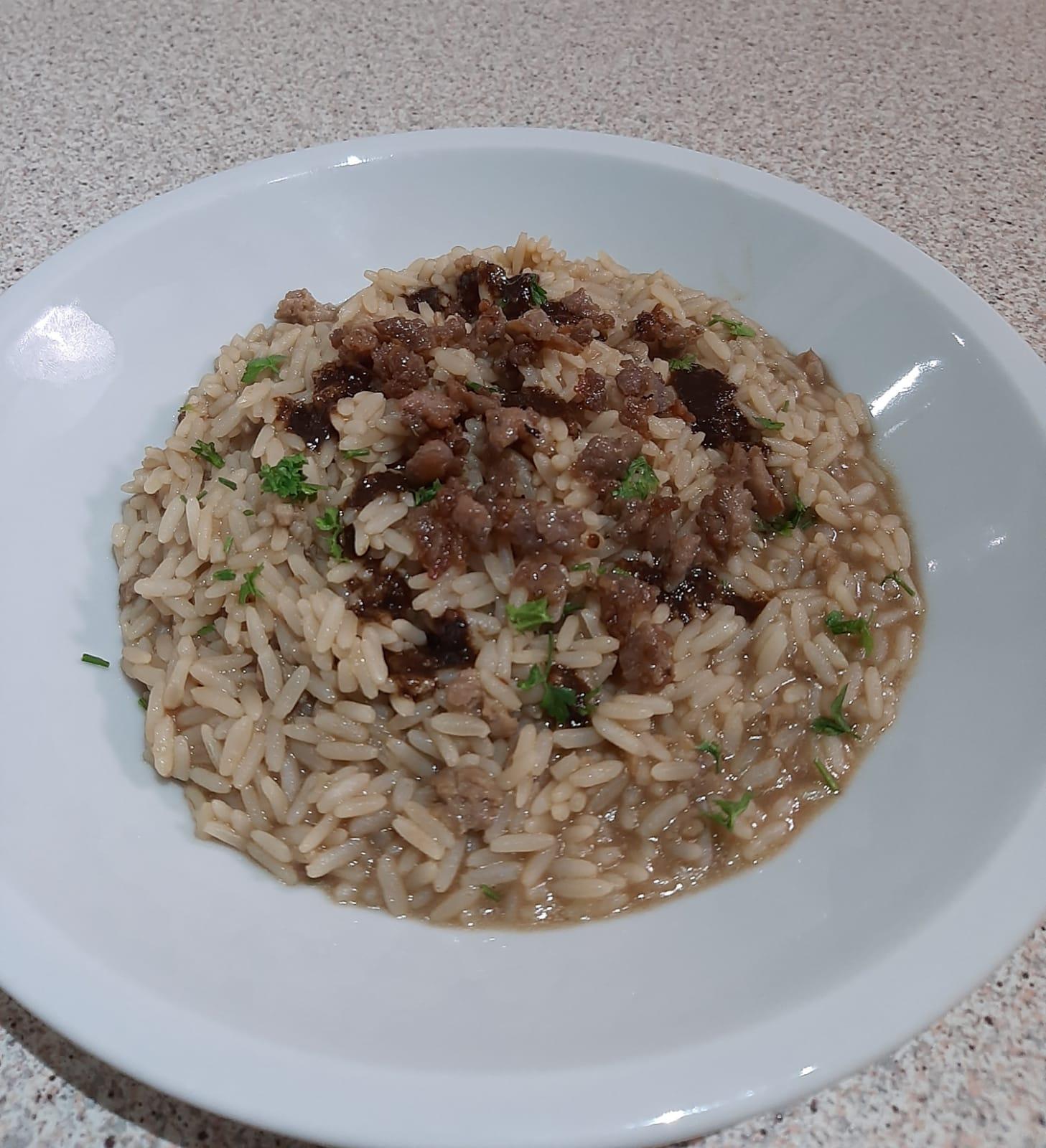 Black garlic risotto dish Italy