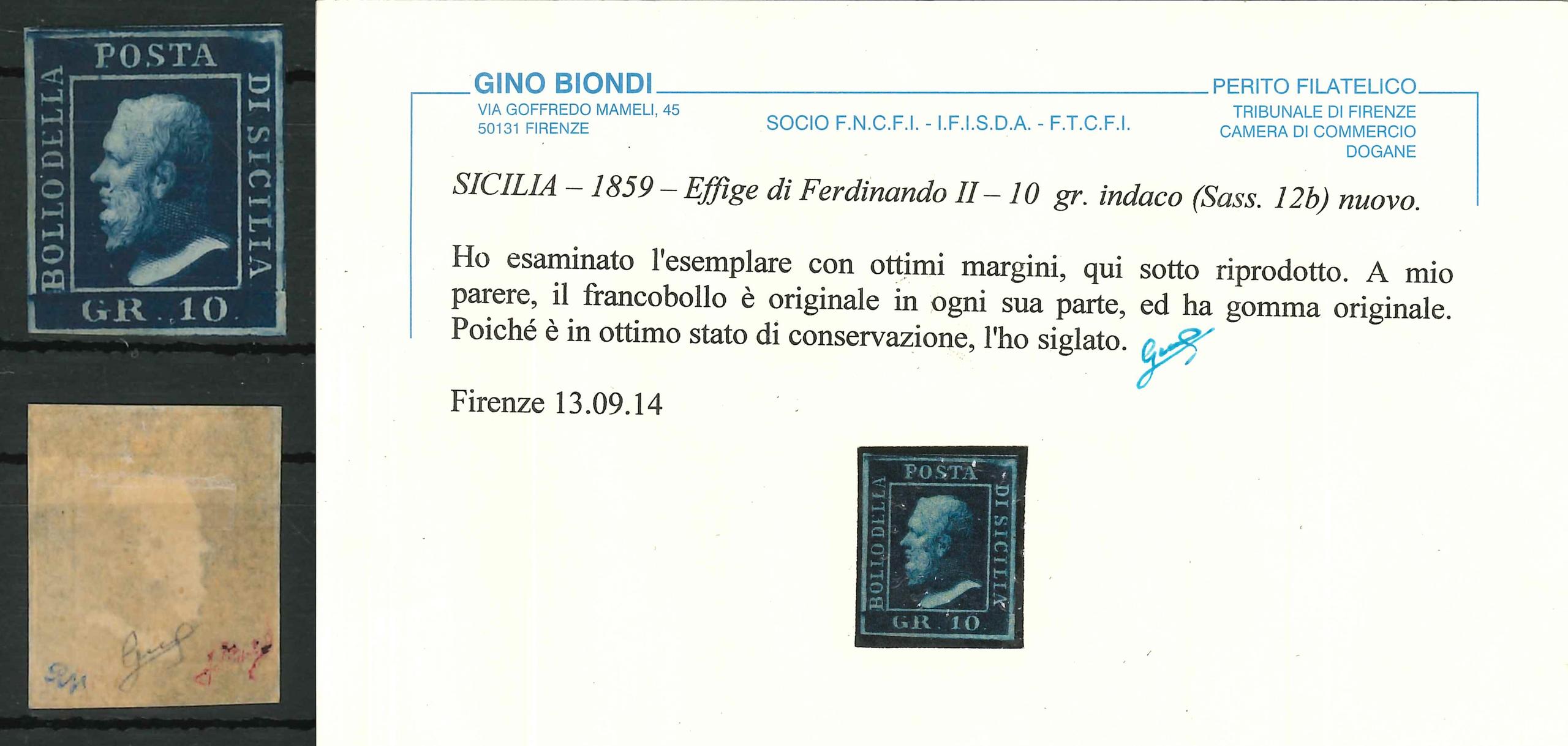 ASI SICILIA - 1859 TL (Catalogo sassone n.° 12 b INDACO)