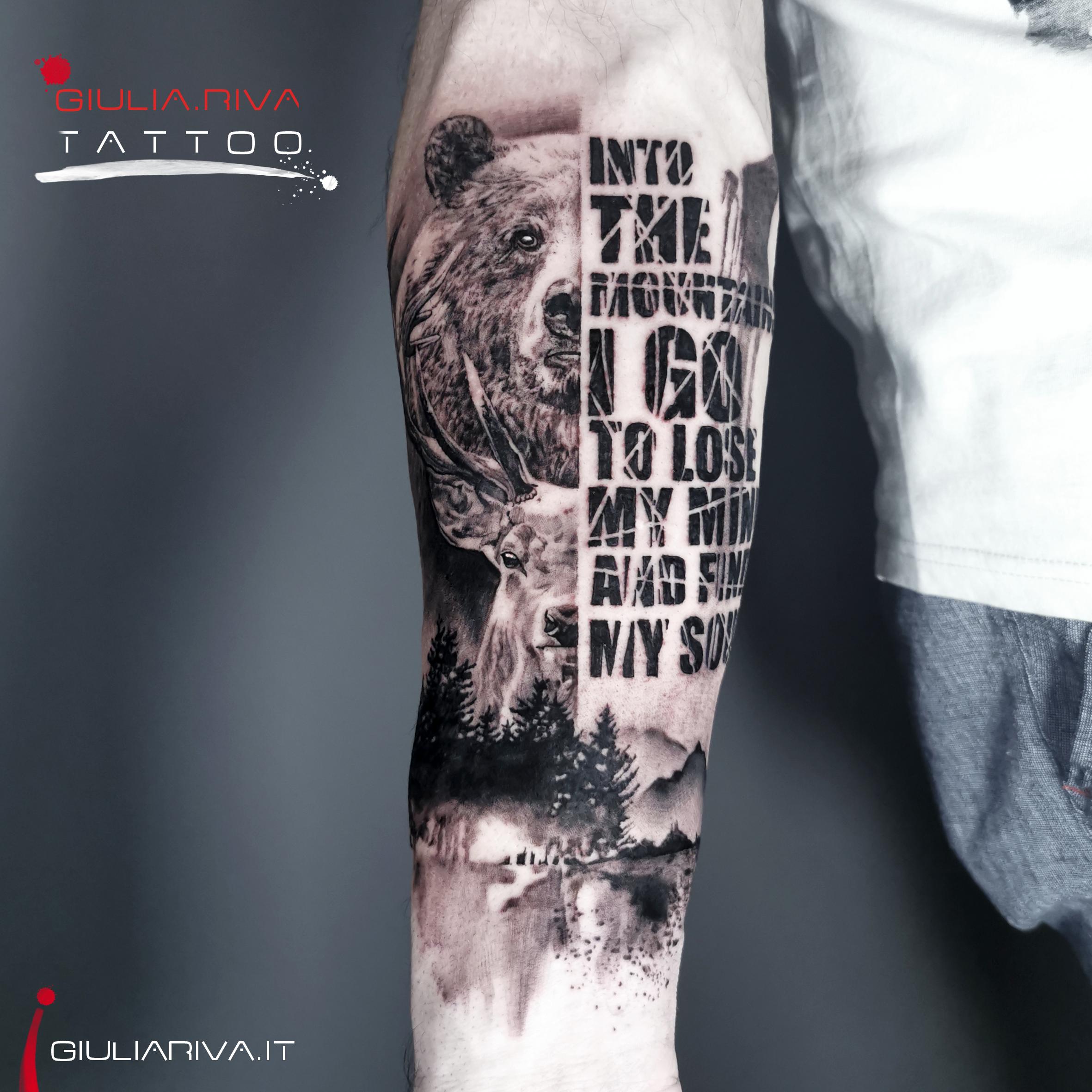 orso cervo ritratto tatuaggio tattoo realistico bianco e nero animali tatuaggio