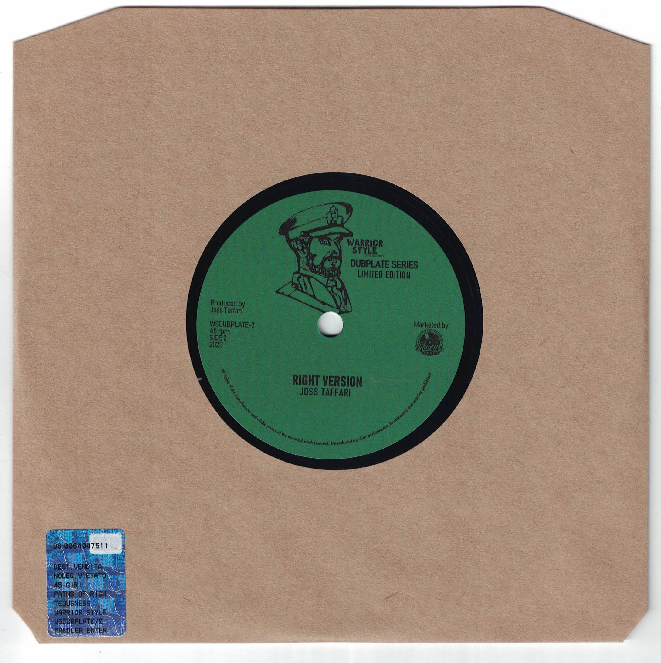 PATHS OF RIGHTEOUSNESS Chazbo & Joss Taffari WARRIOR STYLE (DUBPLATE) 7 inch