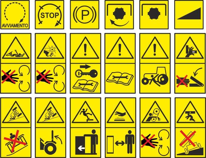 Etichette adesive con pittogrammi per macchine agricole e edili