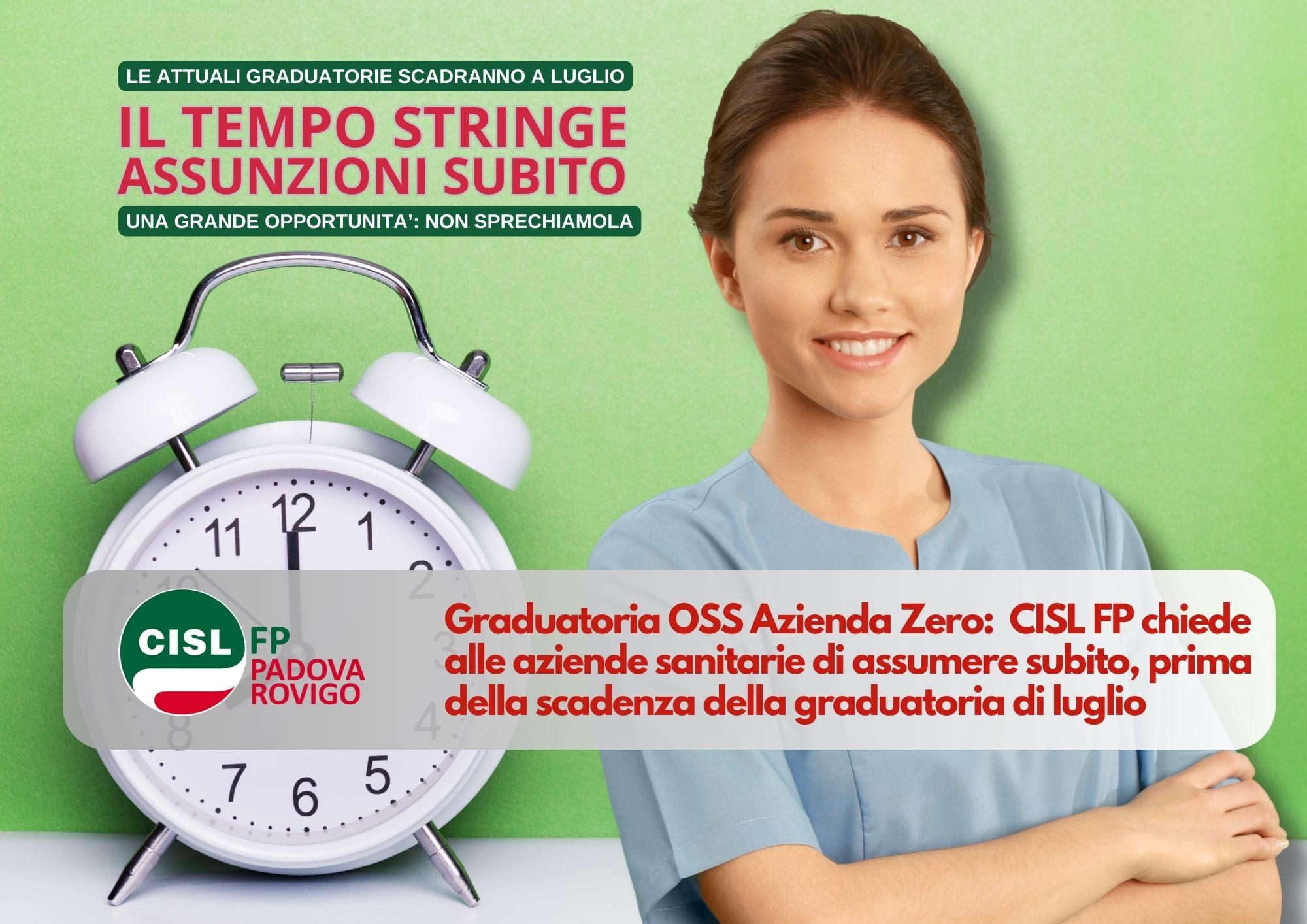 CISL FP Padova Rovigo. Graduatorie OSS. Le aziende sanitarie venete assumano ora, prima della scadenza