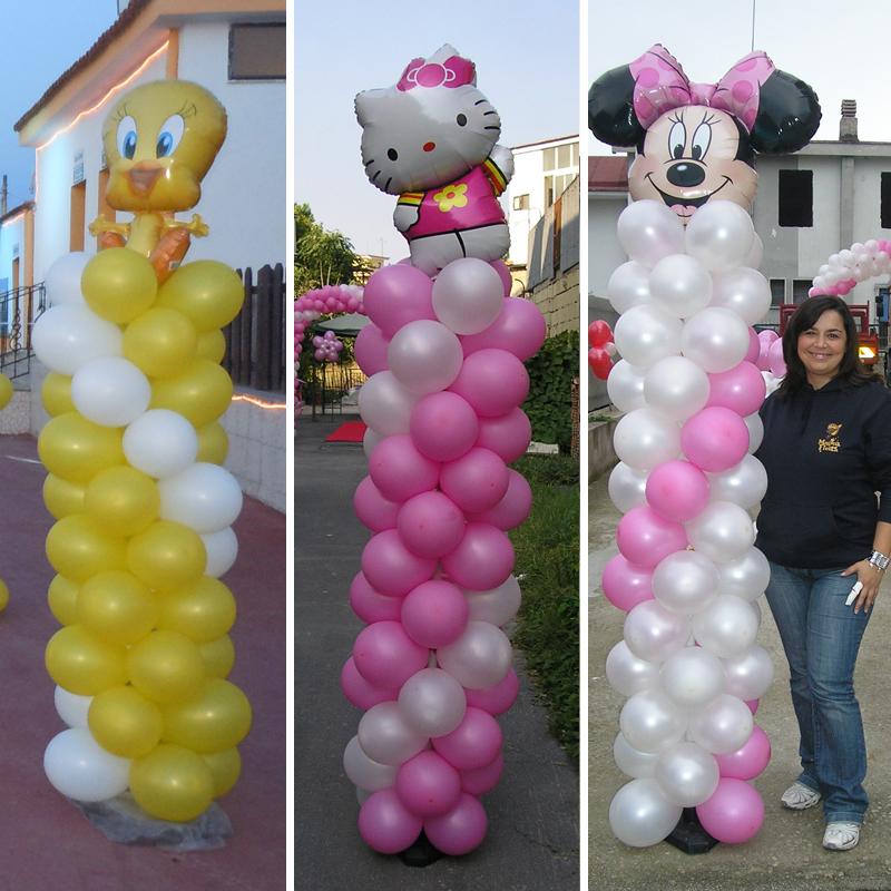 magica fiesta acerra, addobbi palloncini napoli, colonne di palloncini comunione, titty, hallo kitty, minnie, giallo, rosa.