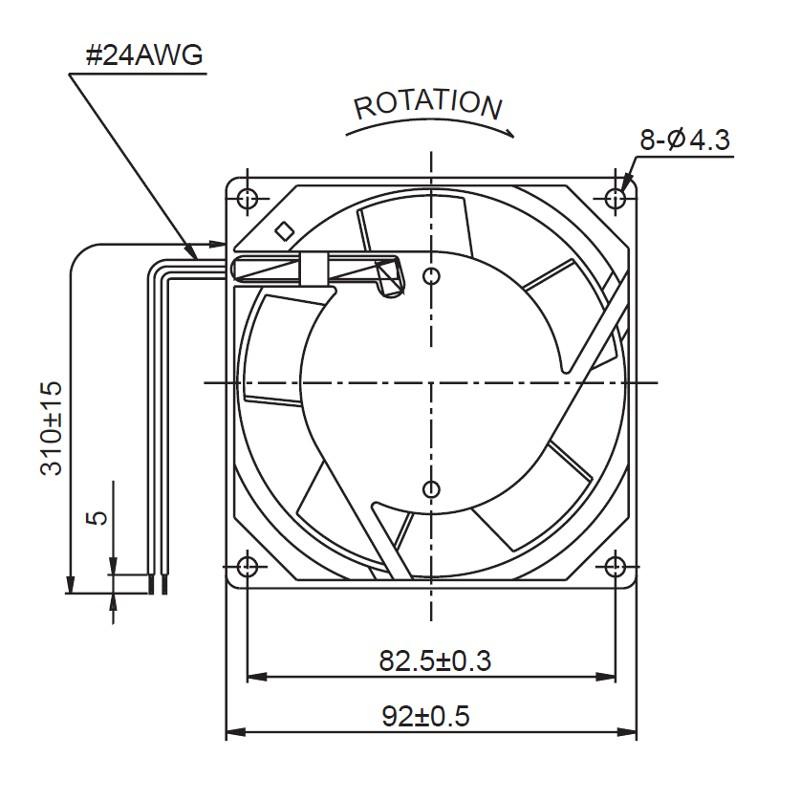 28FR500 Ventilatore assiale con struttura in alluminio pressofuso.Dimensioni: 92x92x38 mm