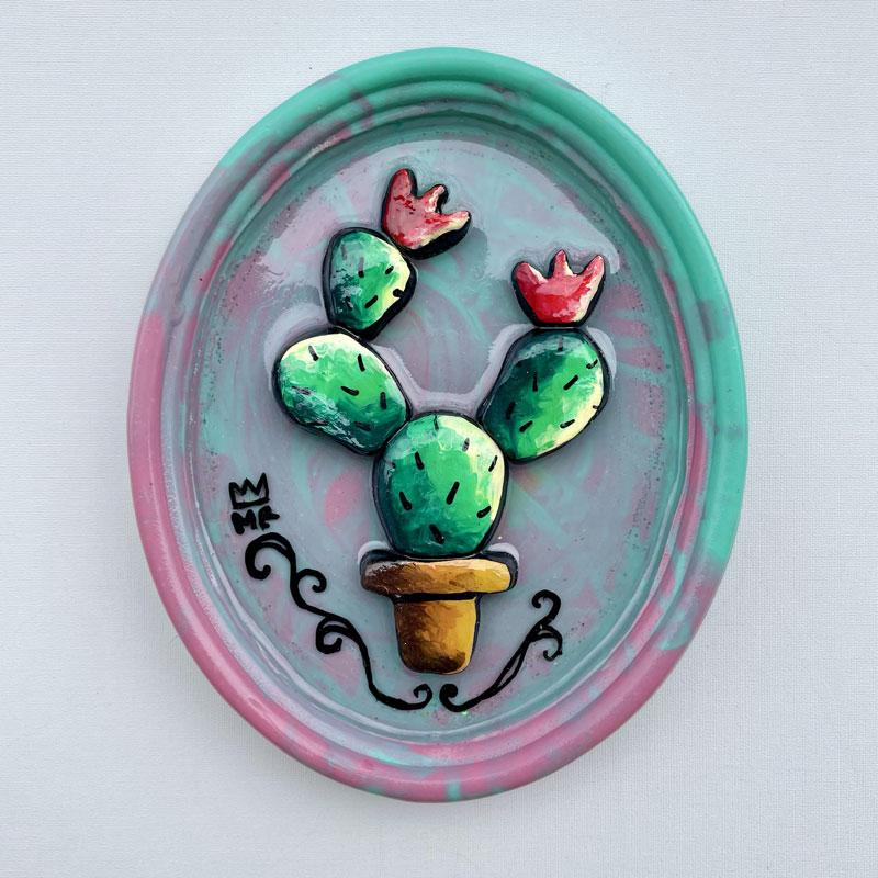 Cactus rosa verde resin art