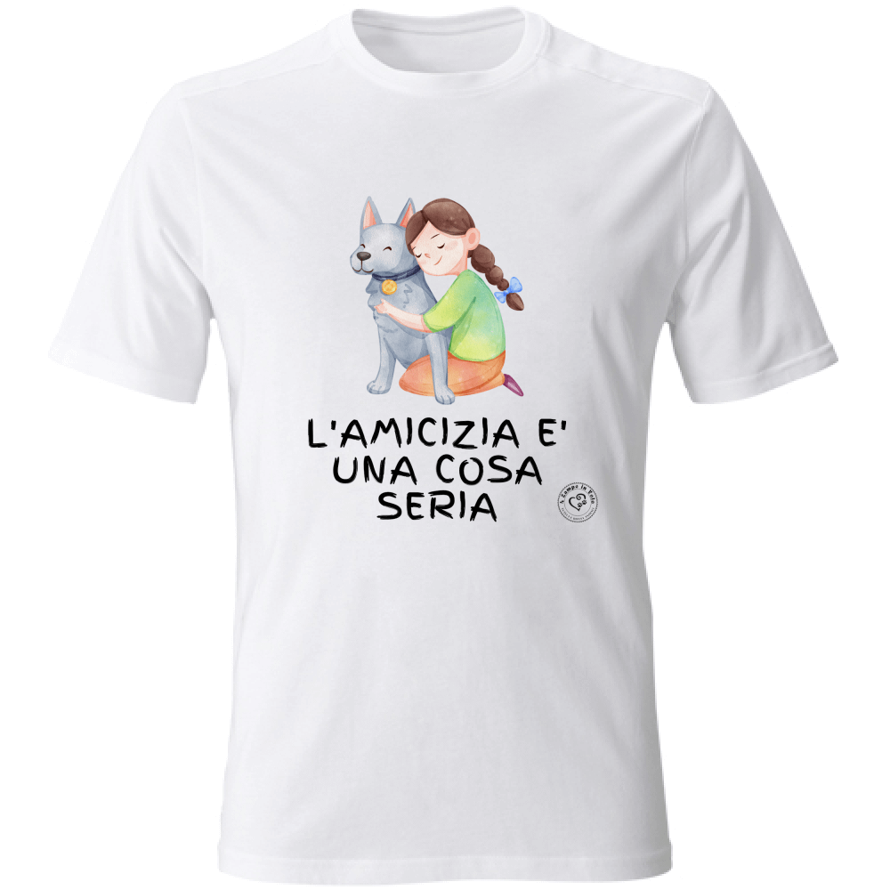 T-Shirt Solidale "L'Amicizia è una cosa seria" scritta Nera