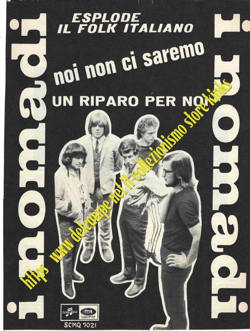 068> Ritaglio Rivista < Pagina Pubblicitaria Beat : I NOMADI > Cm. 20,5 x 27,5 circa - 1966