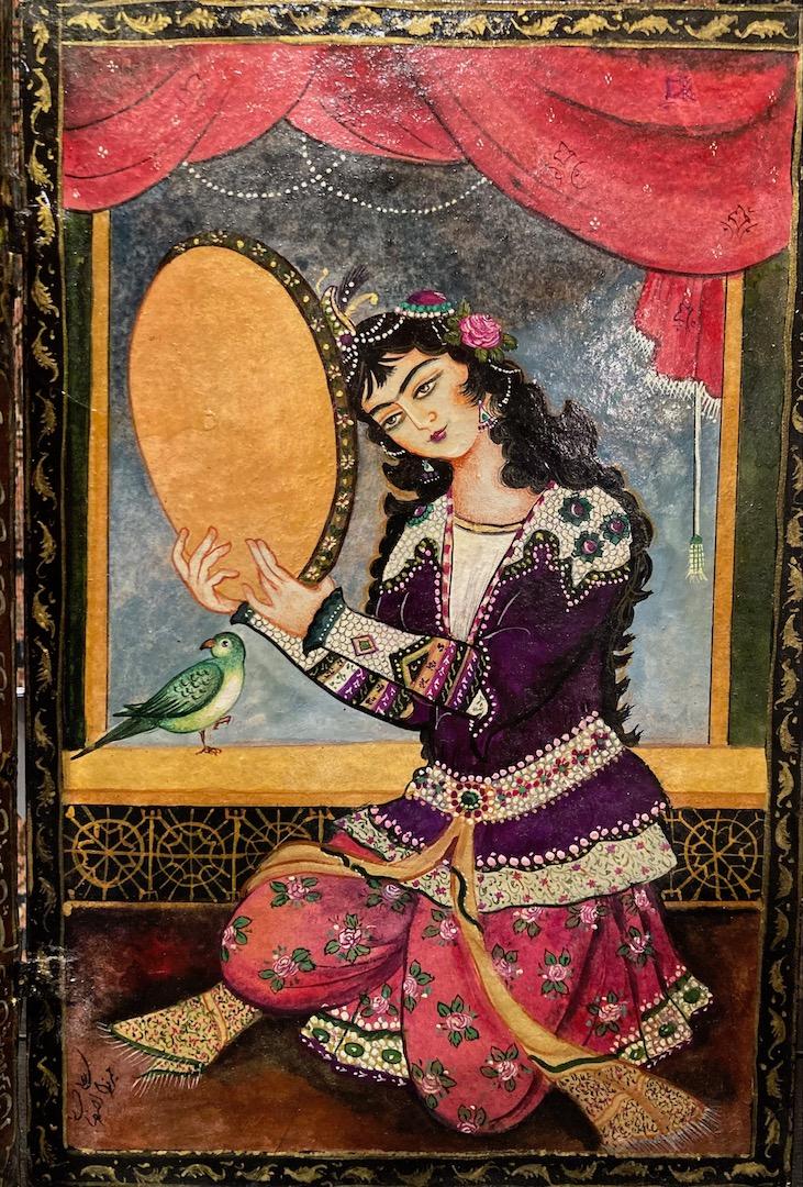 miniature of Woman with Daf in Qajar Iran