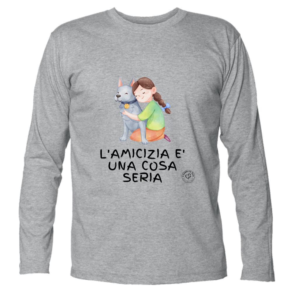 T-Shirt Manica Lunga Solidale "L'Amicizia è una cosa seria" grafica Nera