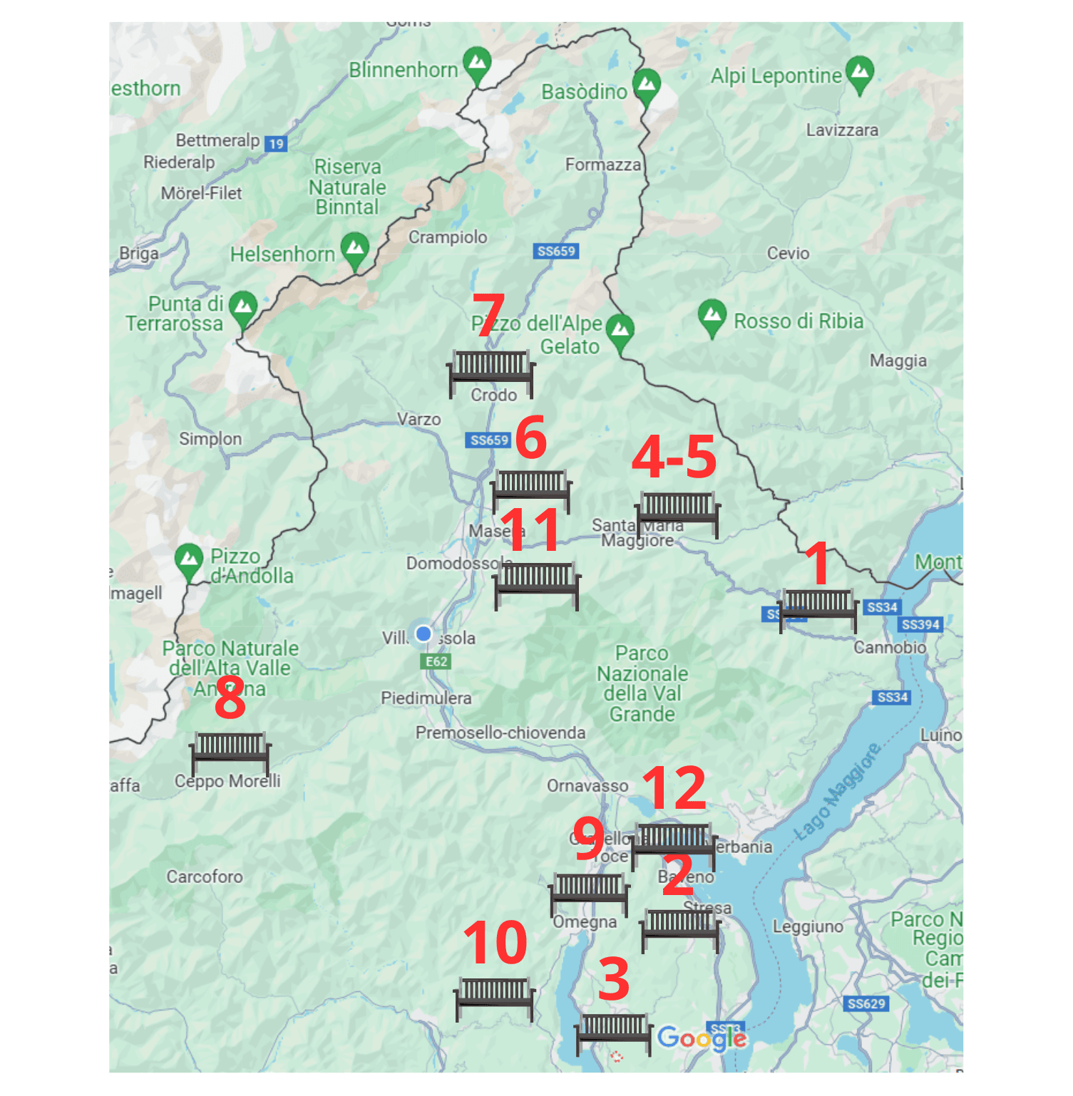 mappa panchine giganti verbano cusio ossola