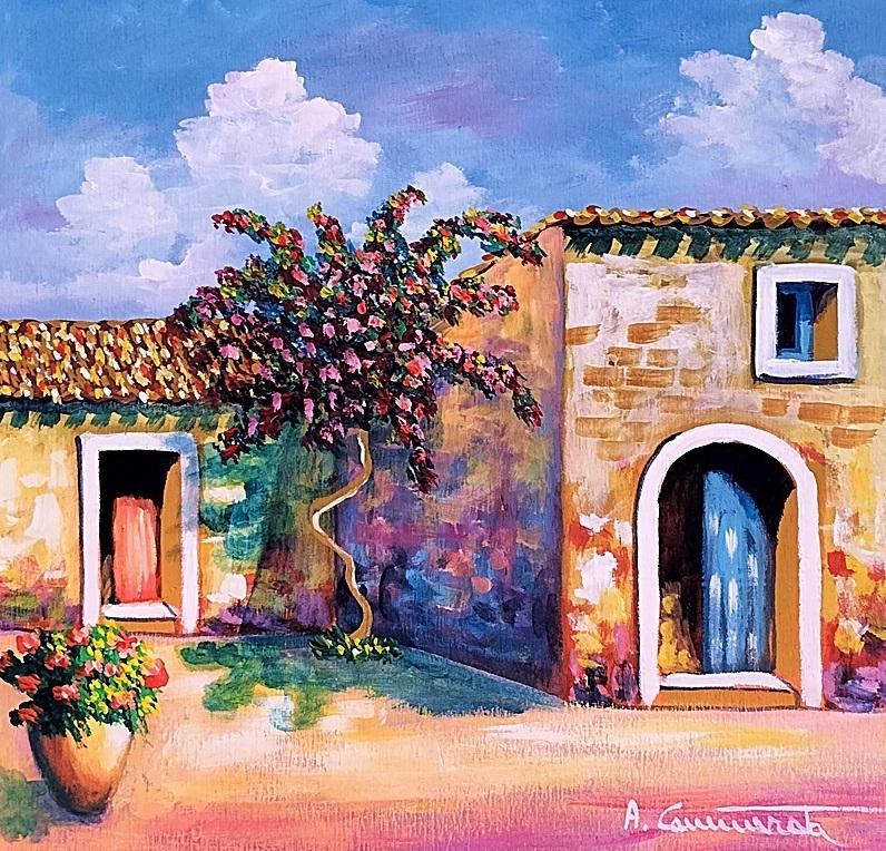 Cortile assolato Olio su tavola 30 x 30 cm