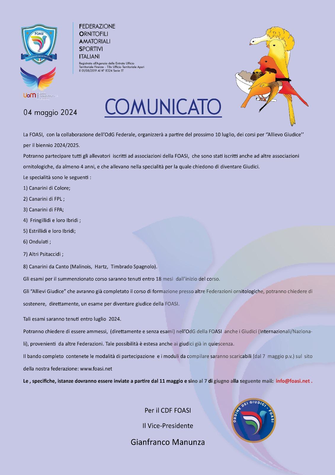 COMUNICATO 1/2024