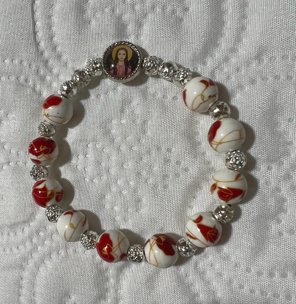 Chaplet bracelet made of worked stone with image of St. Philomena