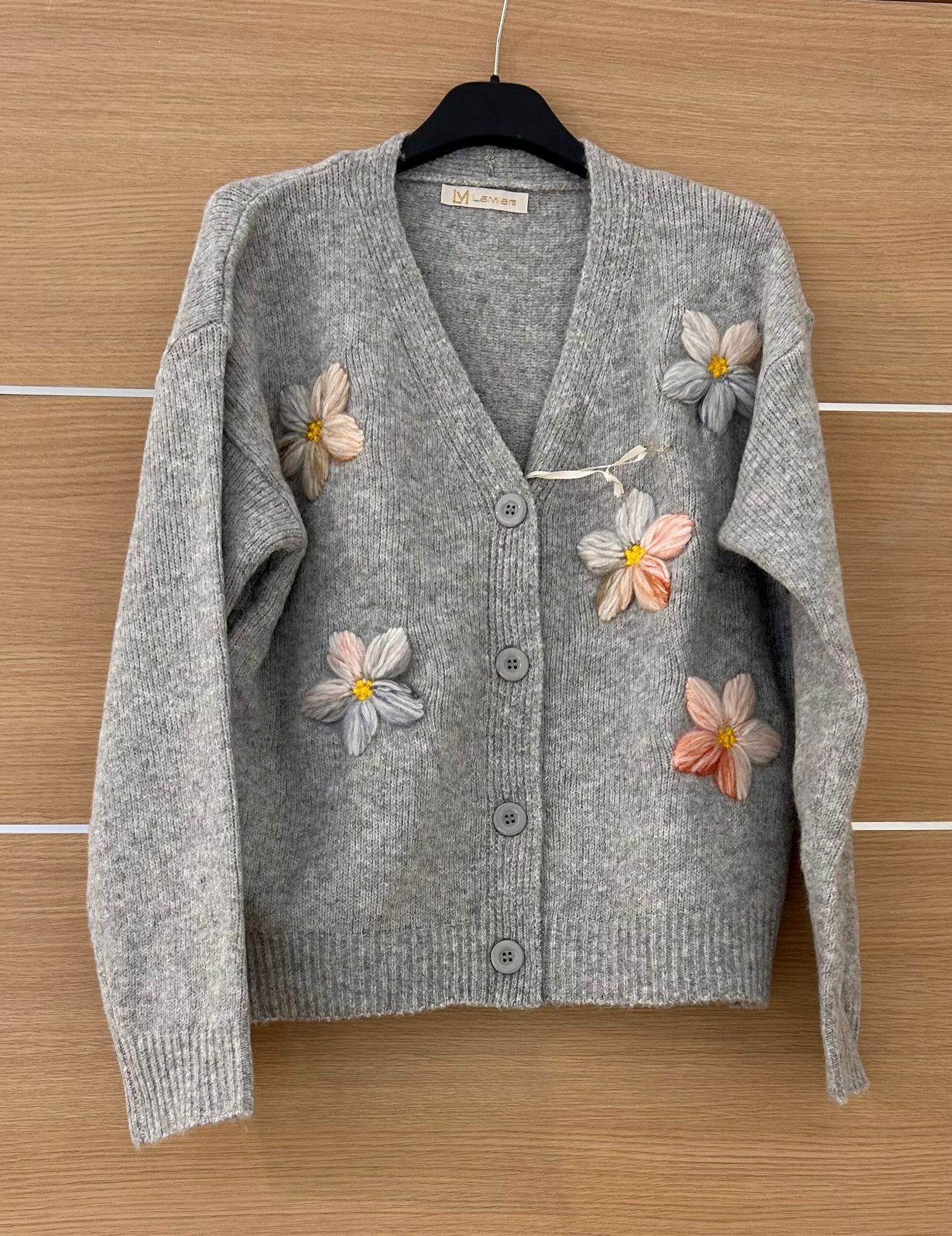 cardigan grigio  con fiori