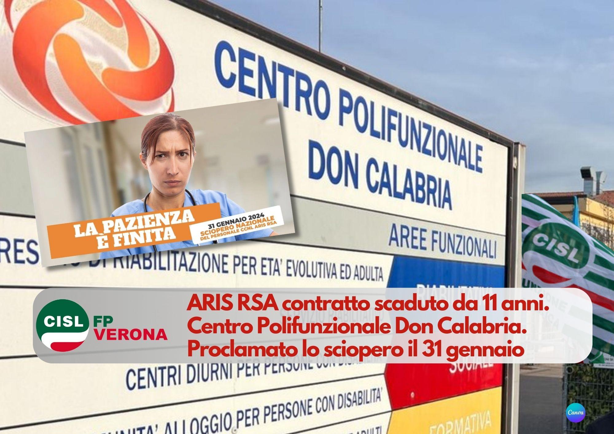 CISL FP Verona. Centro Polifunzionale Don Calabria. Proclamato lo sciopero il 31 gennaio